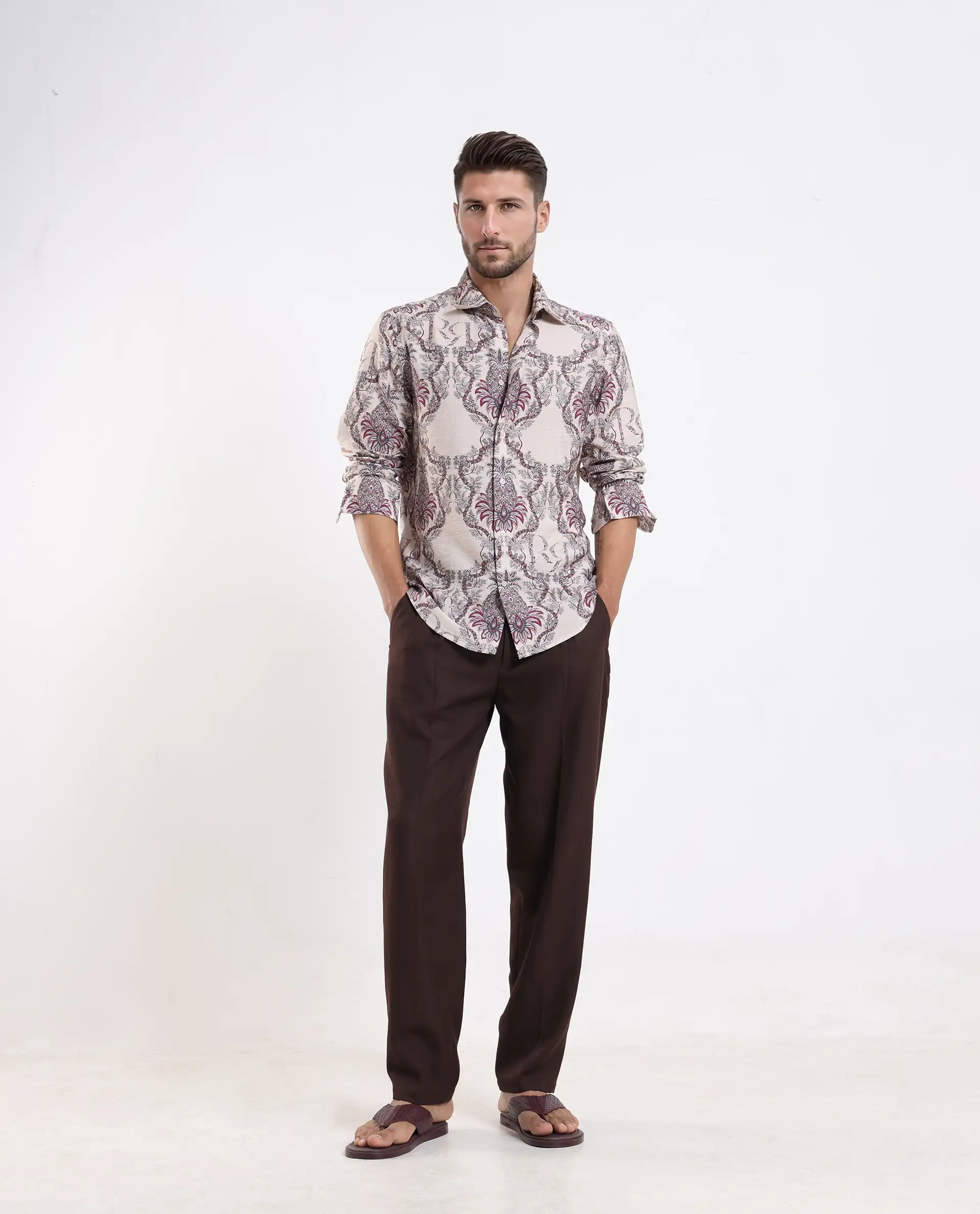 Rare Rabbit Men's Lorat Dusky Peach Viscose Blend Digital Print Regular Fit Full Sleeve Collared Shirt - Image 2