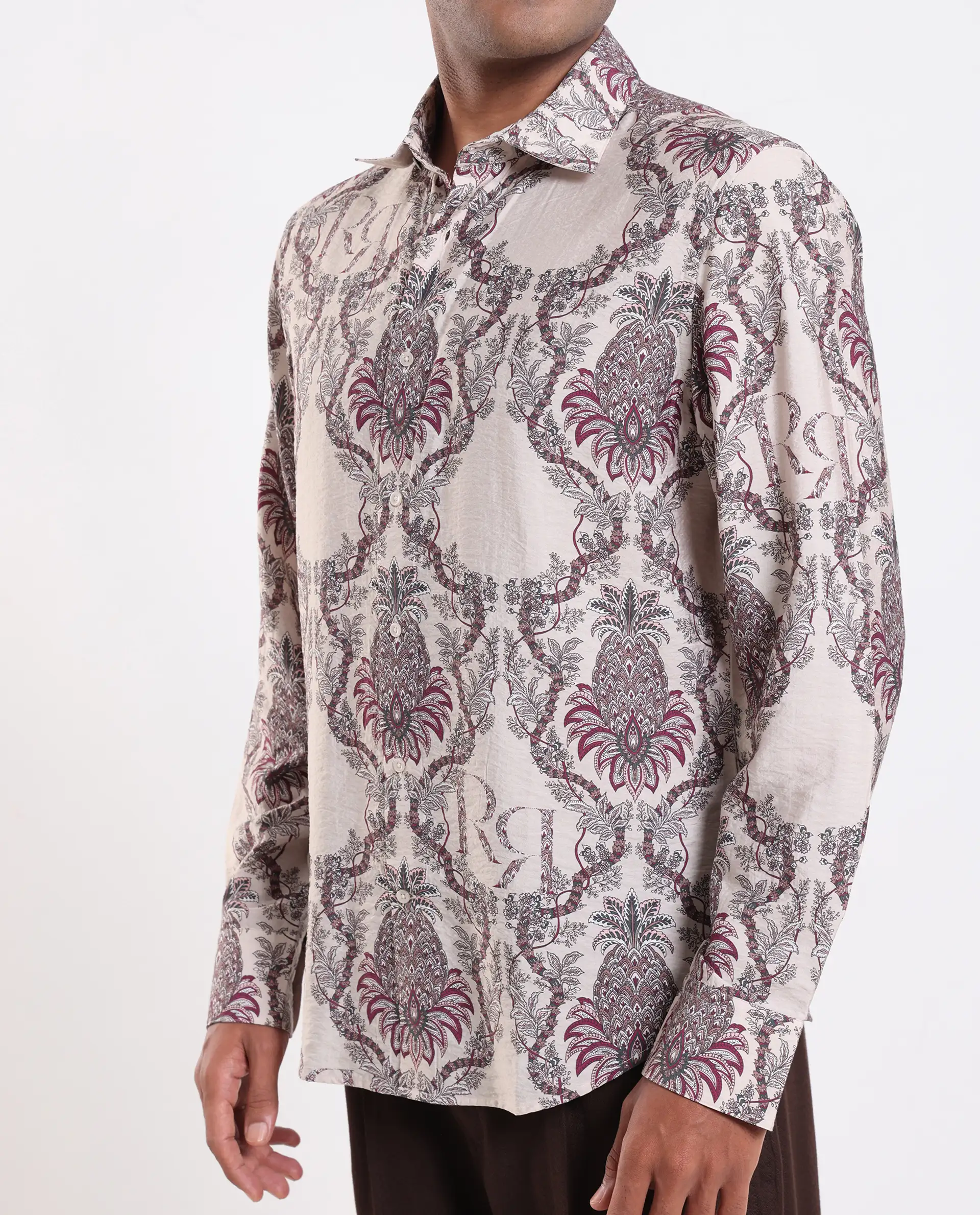 Rare Rabbit Men's Lorat Dusky Peach Viscose Blend Digital Print Regular Fit Full Sleeve Collared Shirt - Image 3
