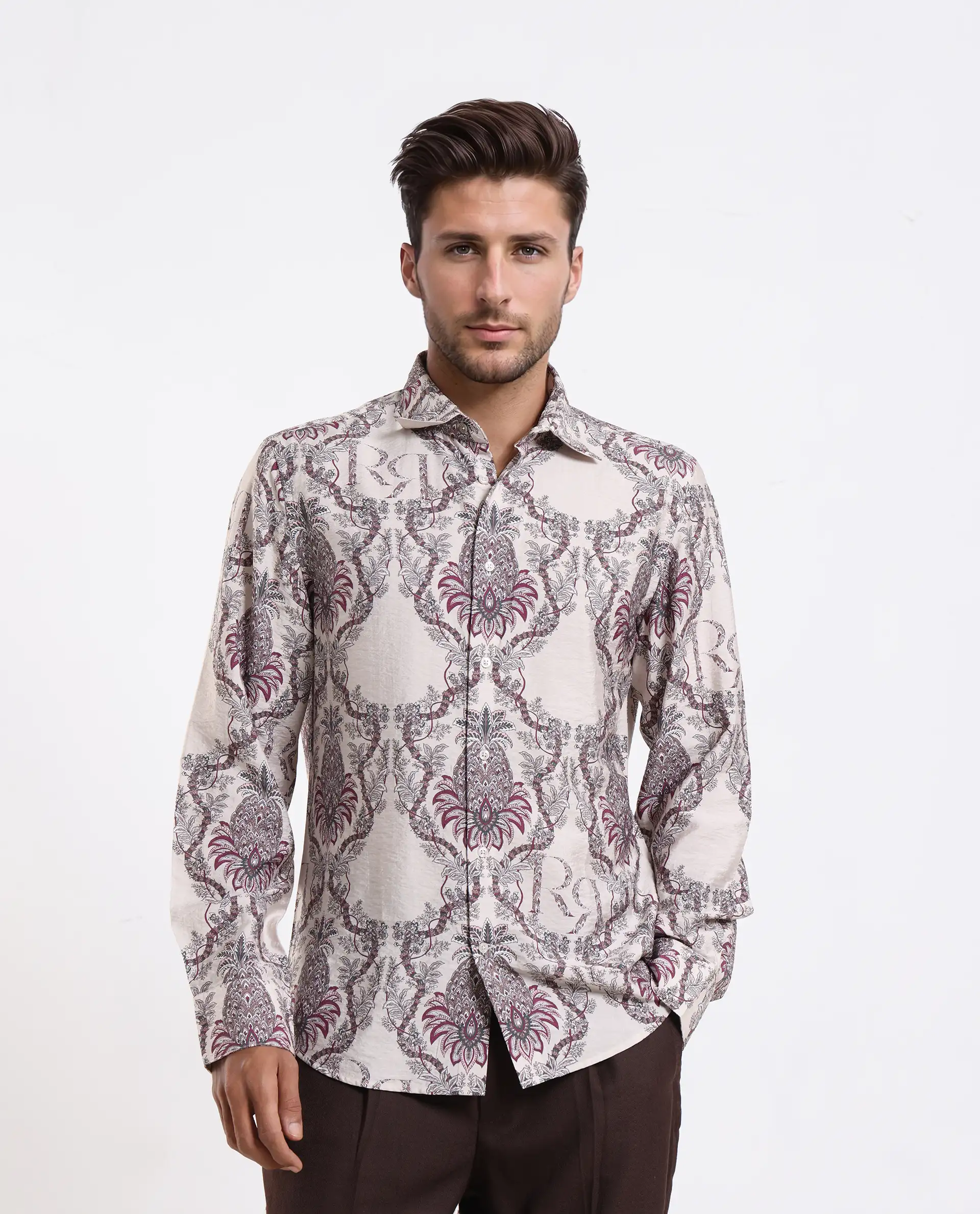 Rare Rabbit Men's Lorat Dusky Peach Viscose Blend Digital Print Regular Fit Full Sleeve Collared Shirt - Image 4
