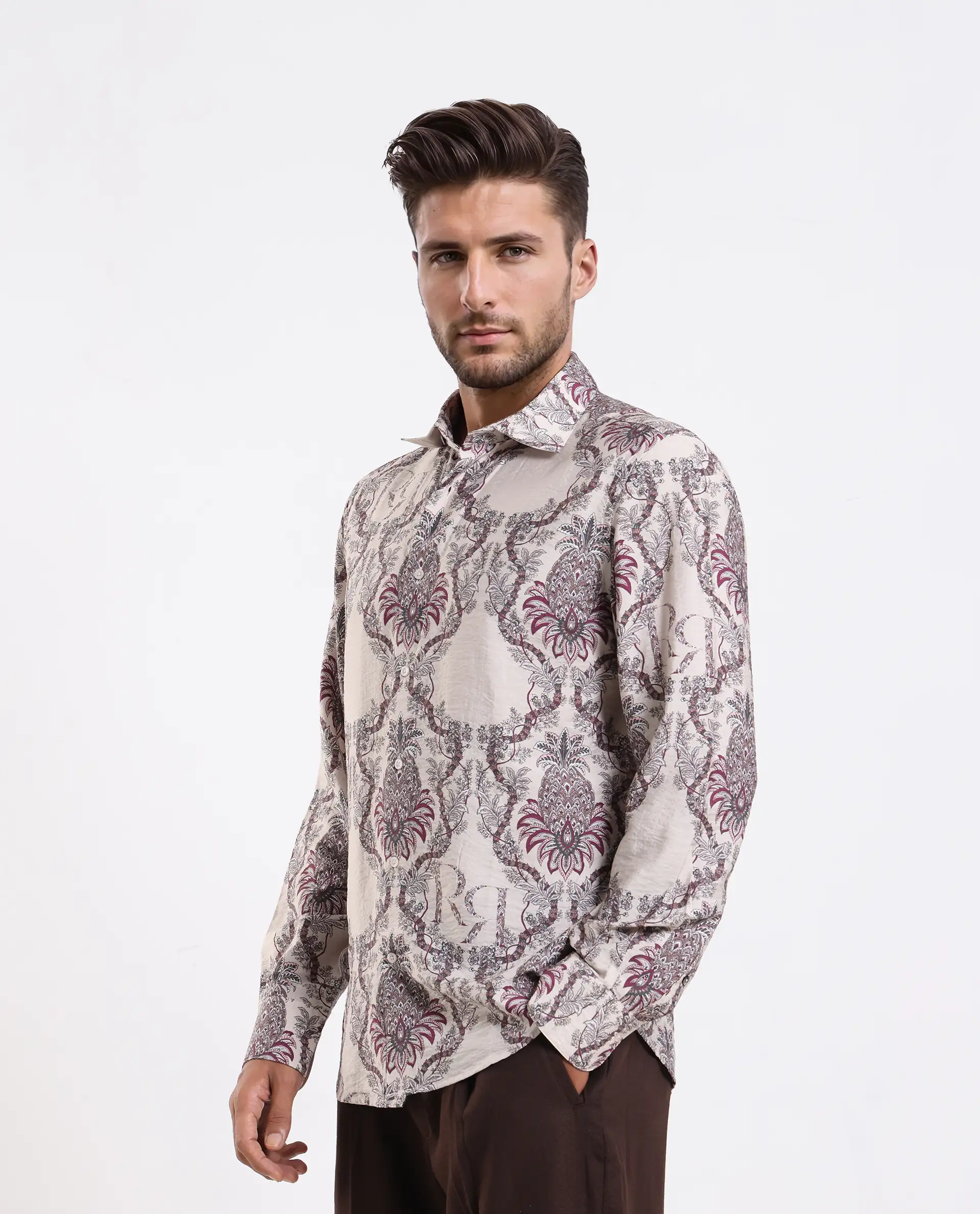 Rare Rabbit Men's Lorat Dusky Peach Viscose Blend Digital Print Regular Fit Full Sleeve Collared Shirt - Image 5