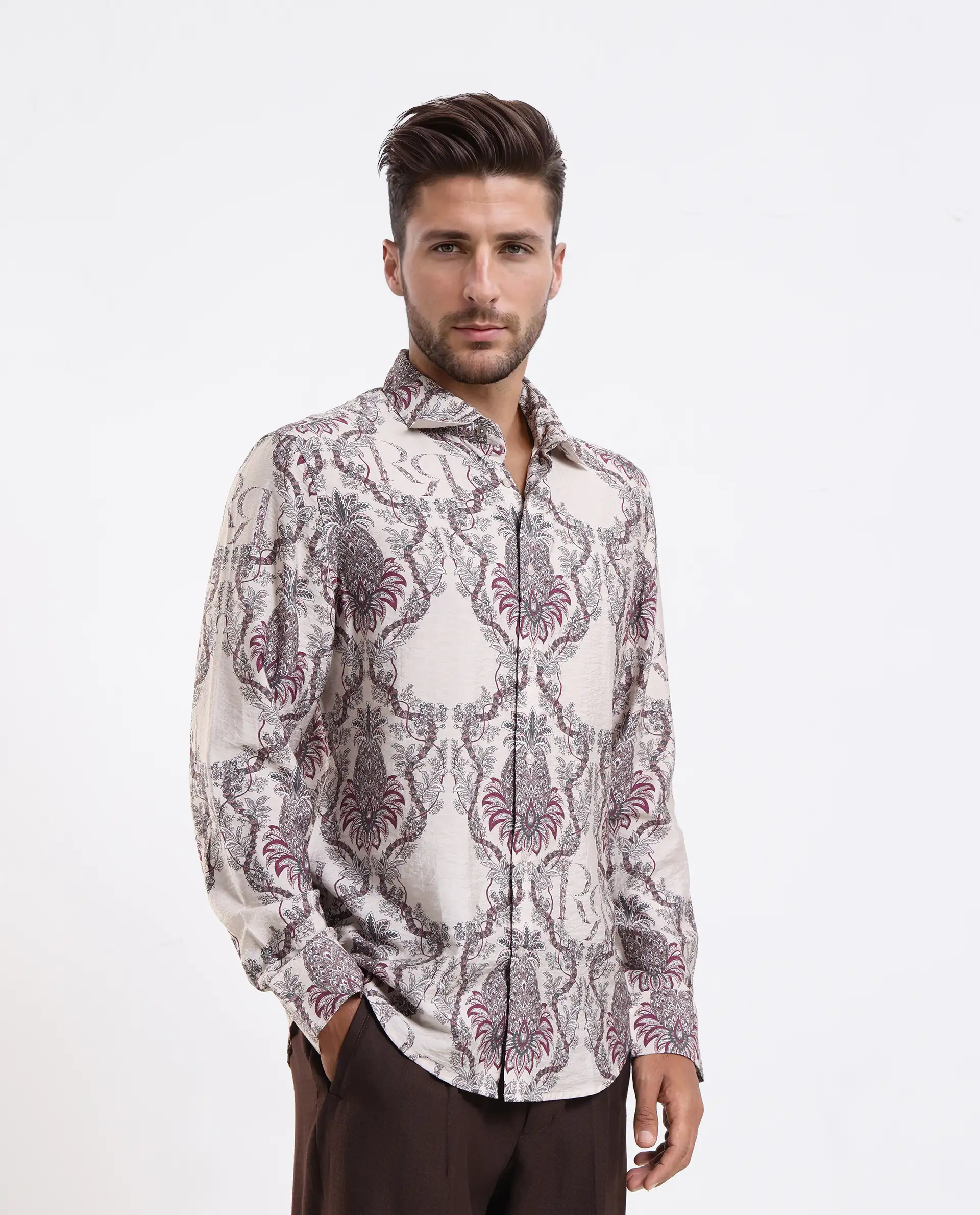 Rare Rabbit Men's Lorat Dusky Peach Viscose Blend Digital Print Regular Fit Full Sleeve Collared Shirt - Image 6