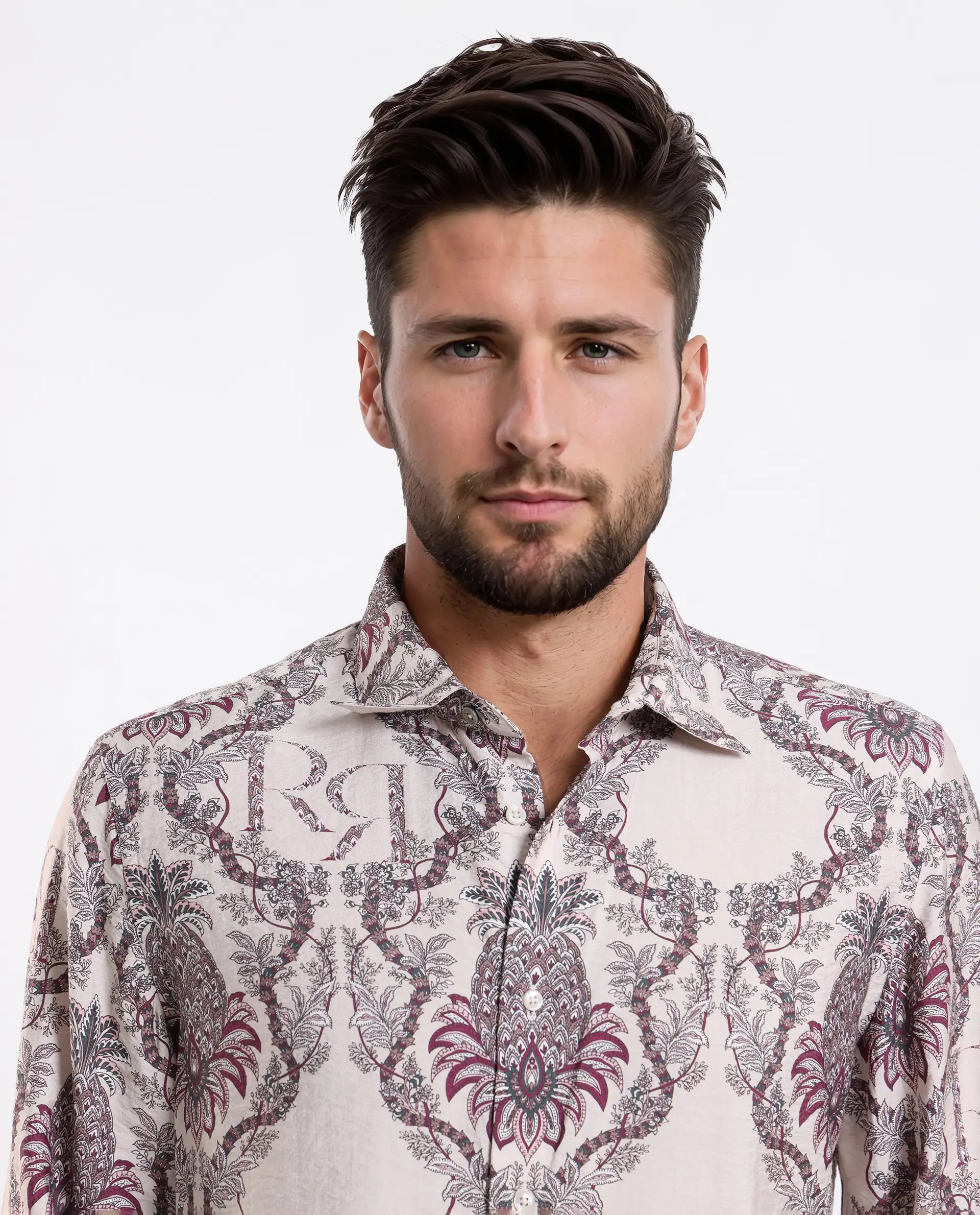 Rare Rabbit Men's Lorat Dusky Peach Viscose Blend Digital Print Regular Fit Full Sleeve Collared Shirt - Image 7
