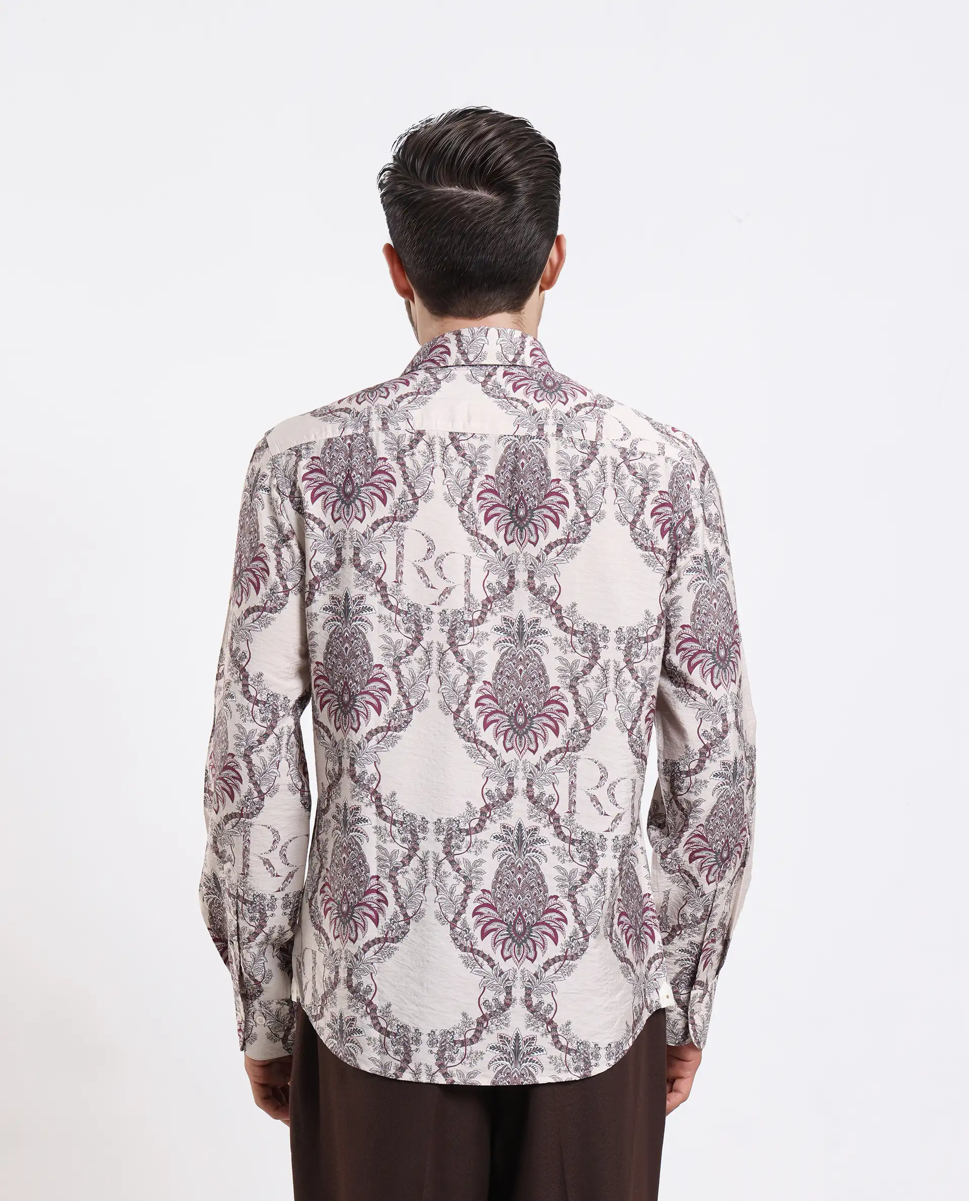 Rare Rabbit Men's Lorat Dusky Peach Viscose Blend Digital Print Regular Fit Full Sleeve Collared Shirt - Image 8