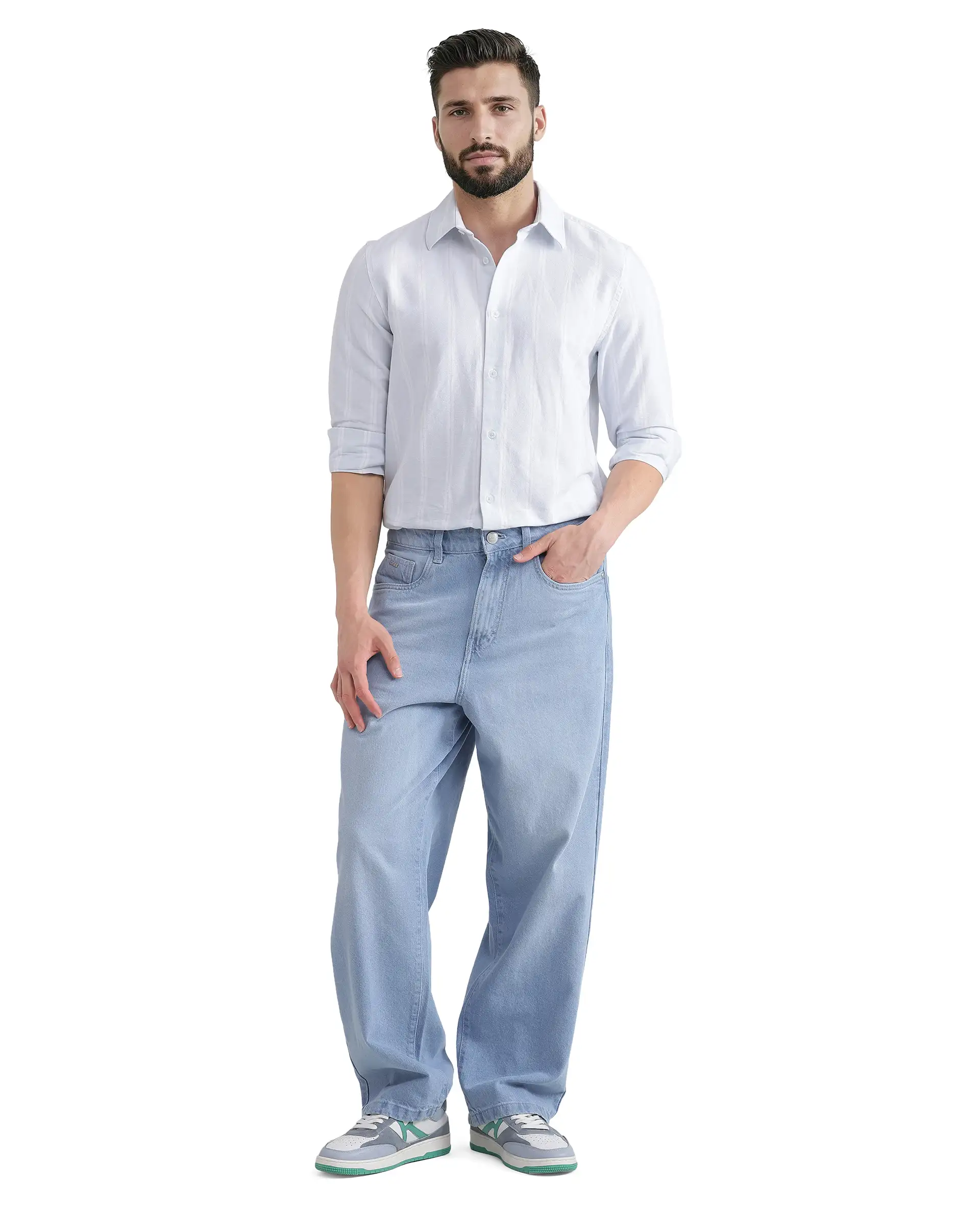 Rare Rabbit Men's Lorb Light Blue Cotton Striped Print Regular Fit Full Sleeve Collared Shirt - Image 2