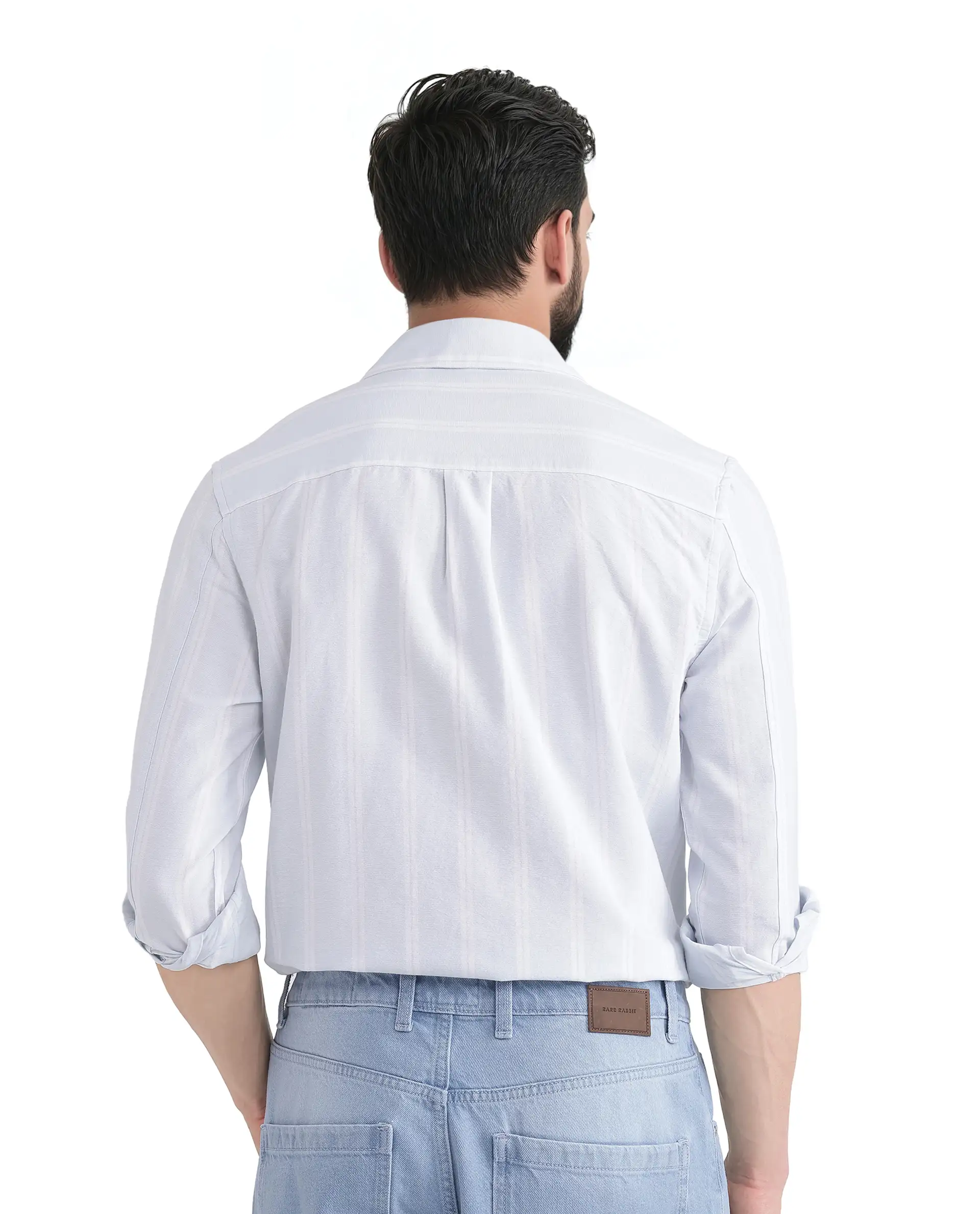 Rare Rabbit Men's Lorb Light Blue Cotton Striped Print Regular Fit Full Sleeve Collared Shirt - Image 3