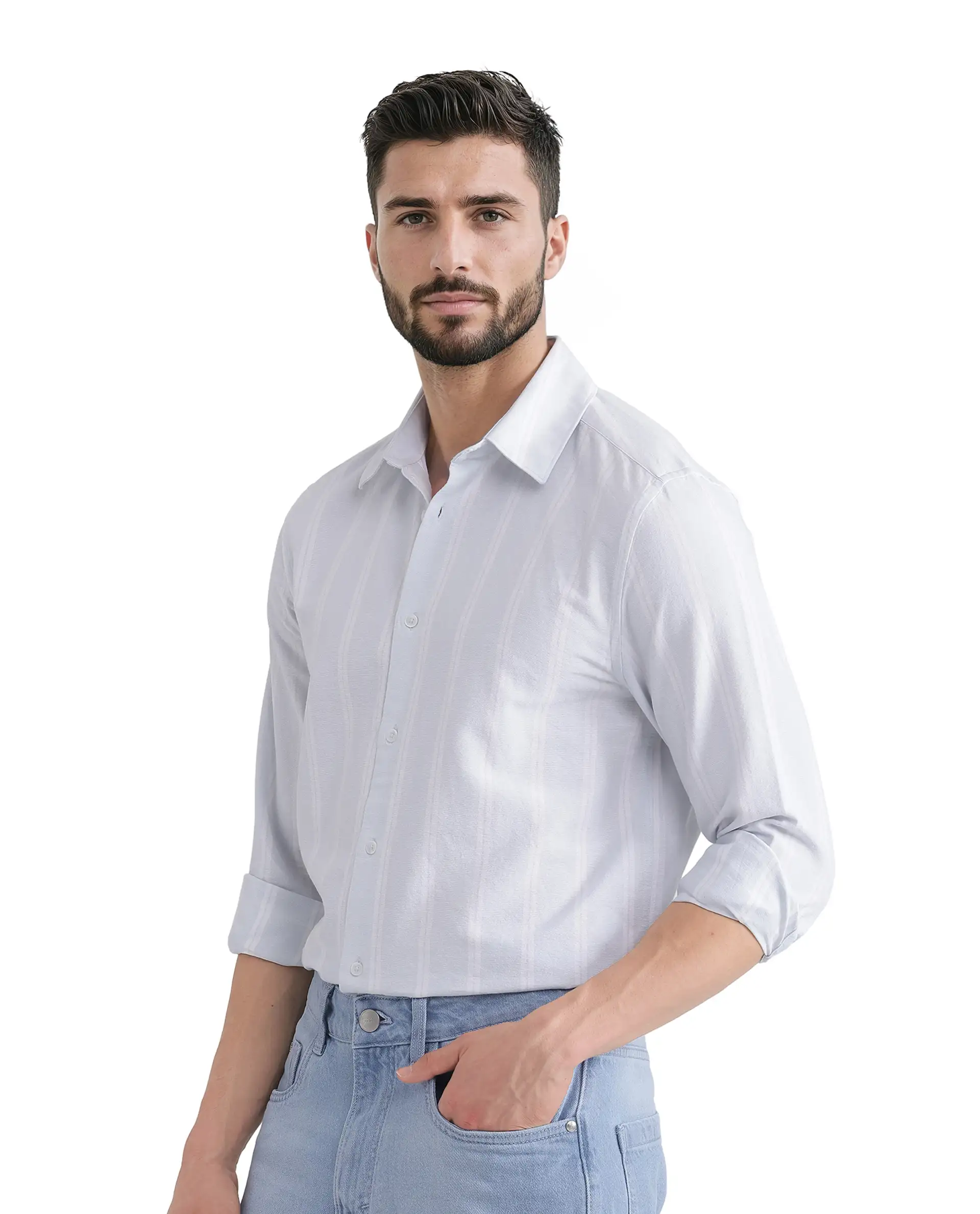 Rare Rabbit Men's Lorb Light Blue Cotton Striped Print Regular Fit Full Sleeve Collared Shirt - Image 5