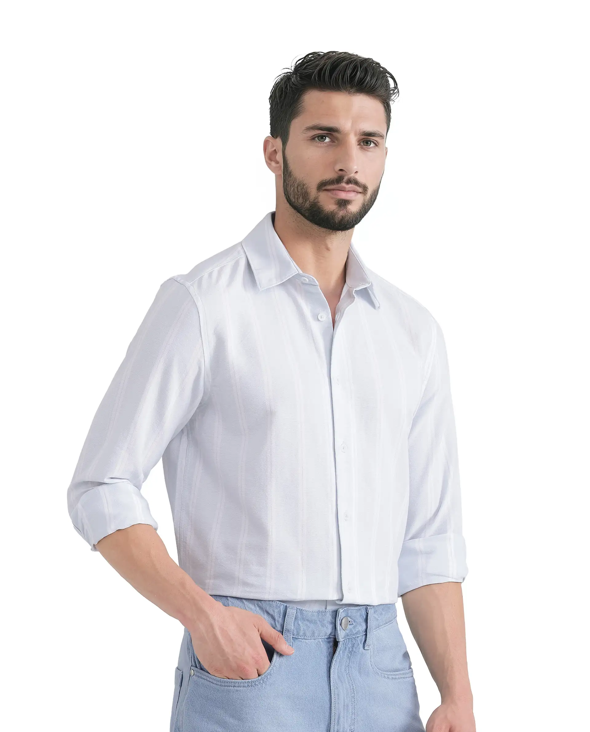 Rare Rabbit Men's Lorb Light Blue Cotton Striped Print Regular Fit Full Sleeve Collared Shirt - Image 6