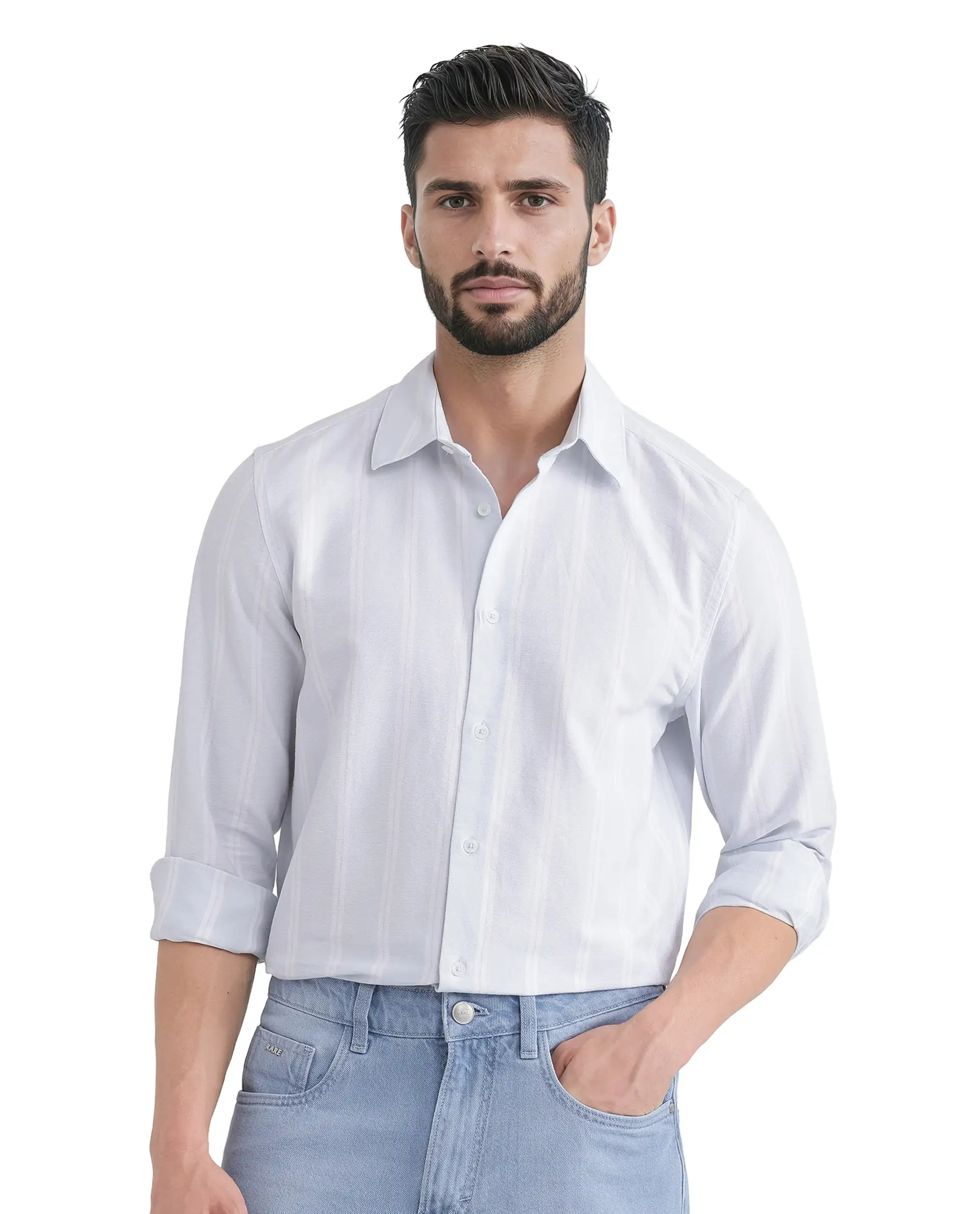 Rare Rabbit Men's Lorb Light Blue Cotton Striped Print Regular Fit Full Sleeve Collared Shirt - Image 7