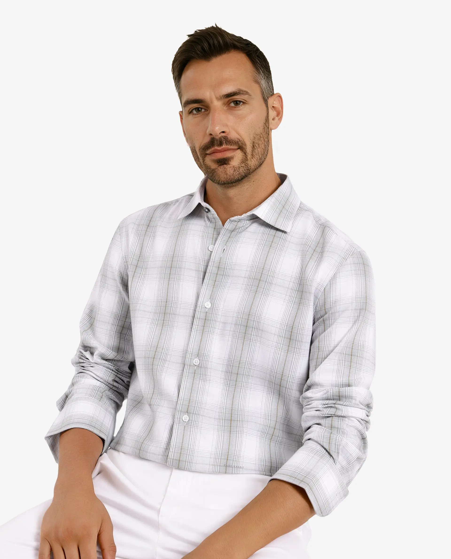 Rare Rabbit Men's Lorde Dusky Green Cotton Checked Print Regular Fit Full Sleeve Collared Shirt - Image 6