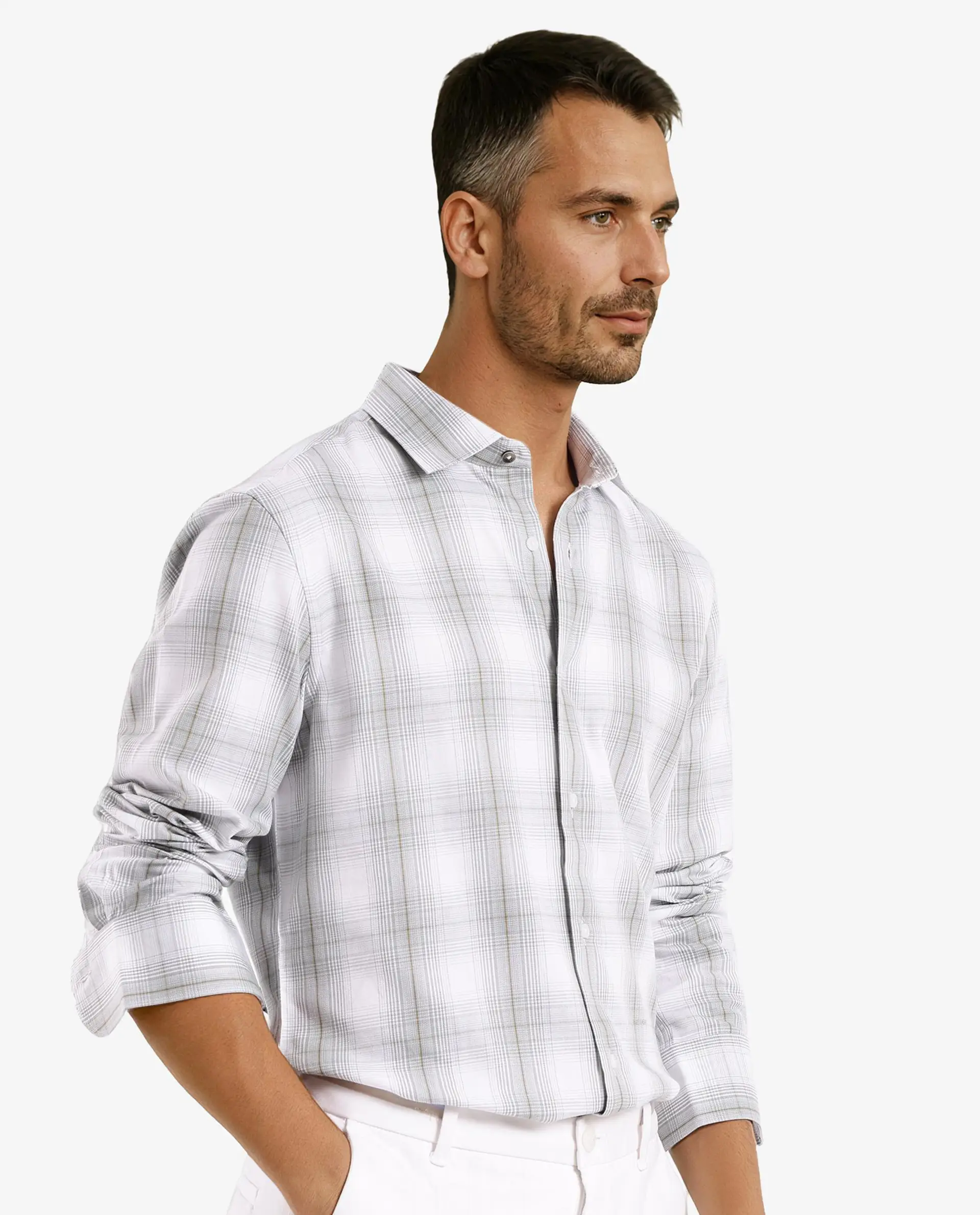 Rare Rabbit Men's Lorde Dusky Green Cotton Checked Print Regular Fit Full Sleeve Collared Shirt - Image 7