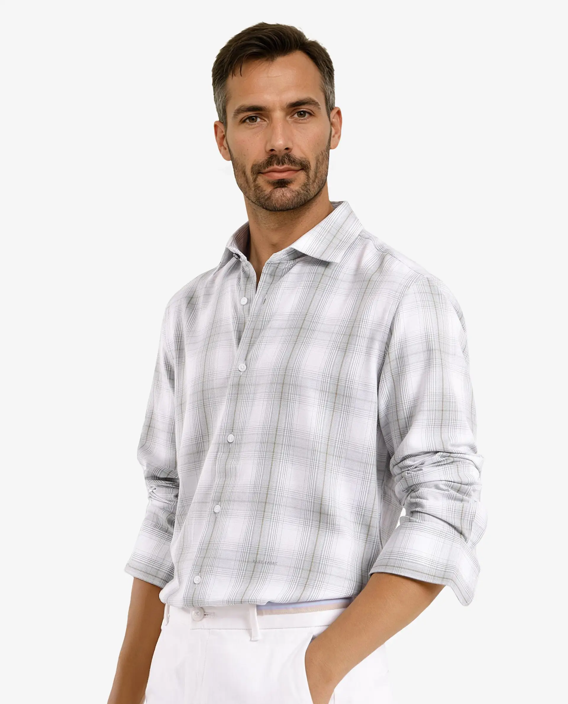 Rare Rabbit Men's Lorde Dusky Green Cotton Checked Print Regular Fit Full Sleeve Collared Shirt - Image 8