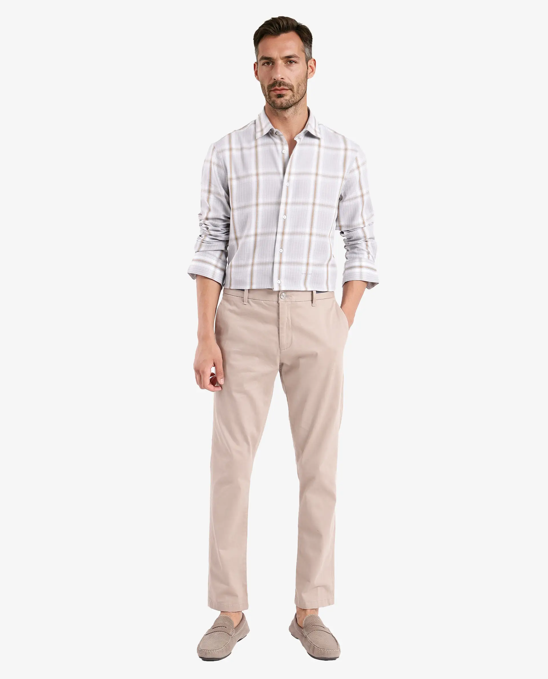 Rare Rabbit Men's Lorde Light Grey Cotton Checked Print Regular Fit Full Sleeve Collared Shirt - Image 2