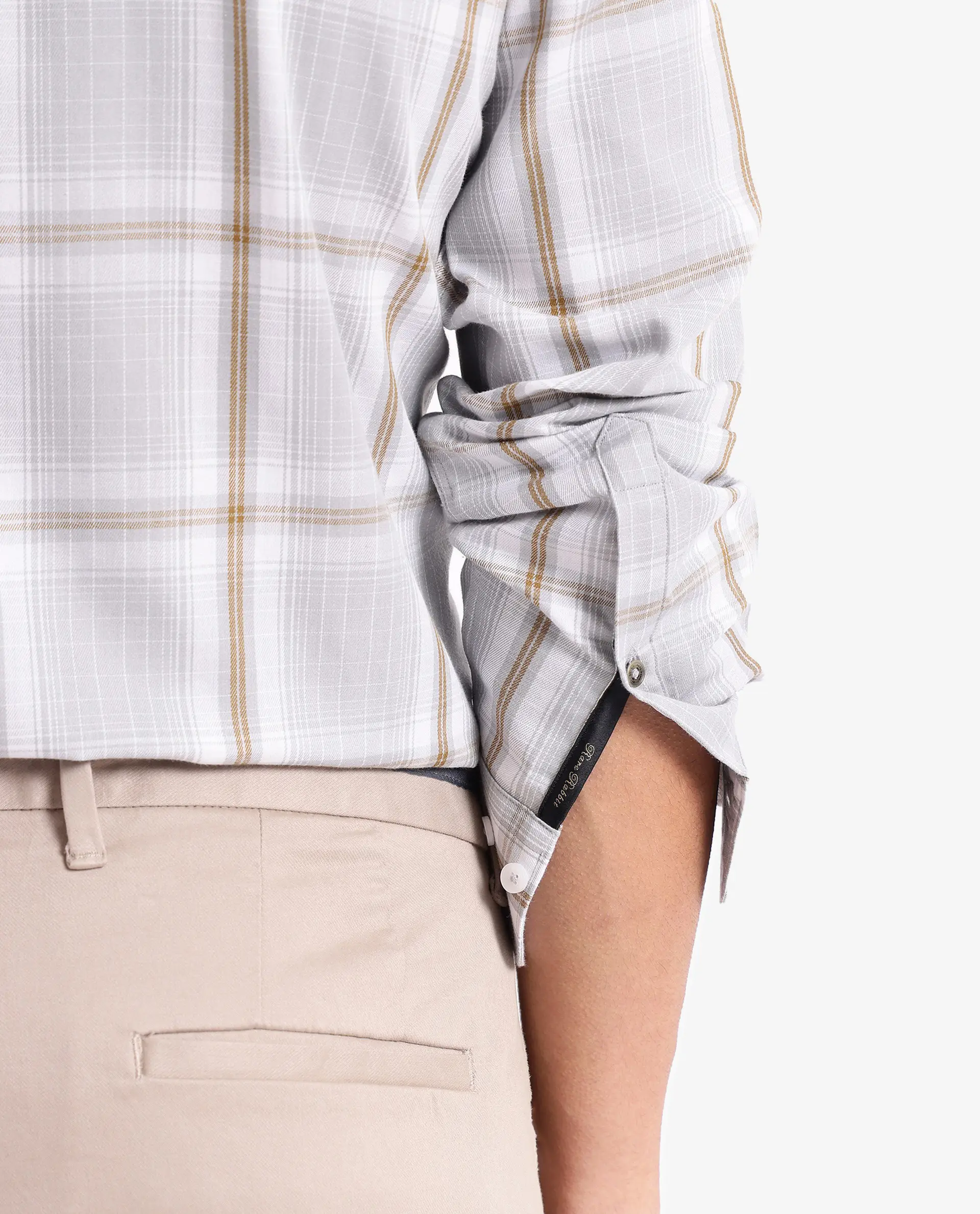 Rare Rabbit Men's Lorde Light Grey Cotton Checked Print Regular Fit Full Sleeve Collared Shirt - Image 4