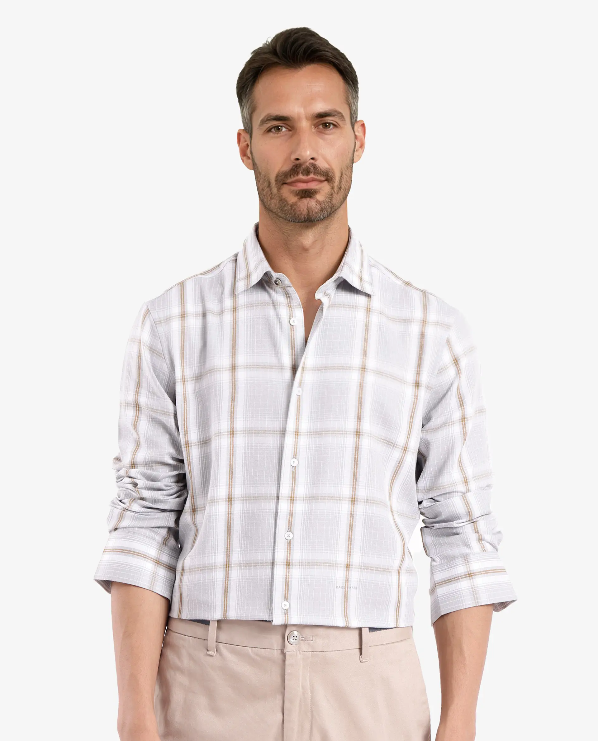 Rare Rabbit Men's Lorde Light Grey Cotton Checked Print Regular Fit Full Sleeve Collared Shirt - Image 5