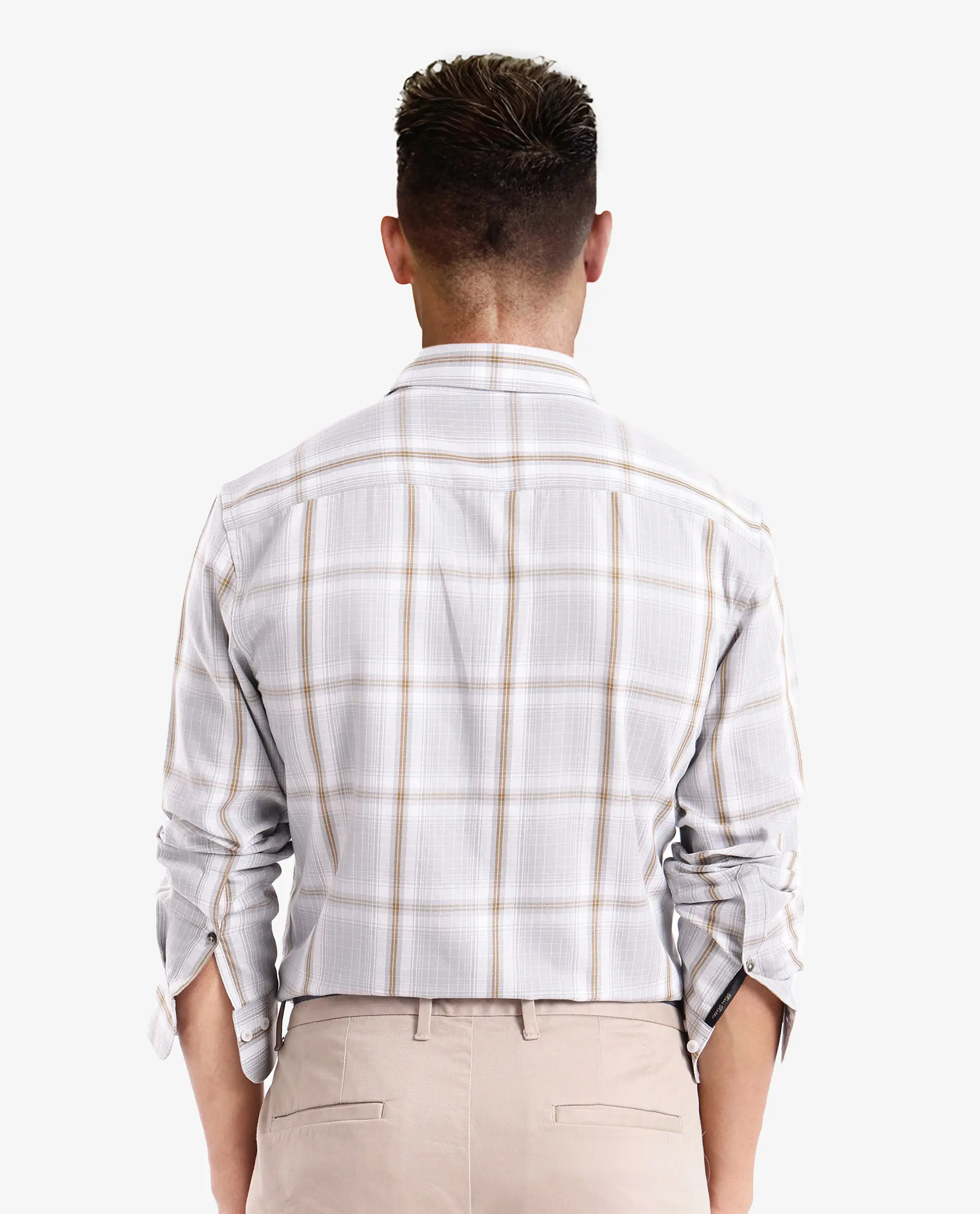 Rare Rabbit Men's Lorde Light Grey Cotton Checked Print Regular Fit Full Sleeve Collared Shirt - Image 9