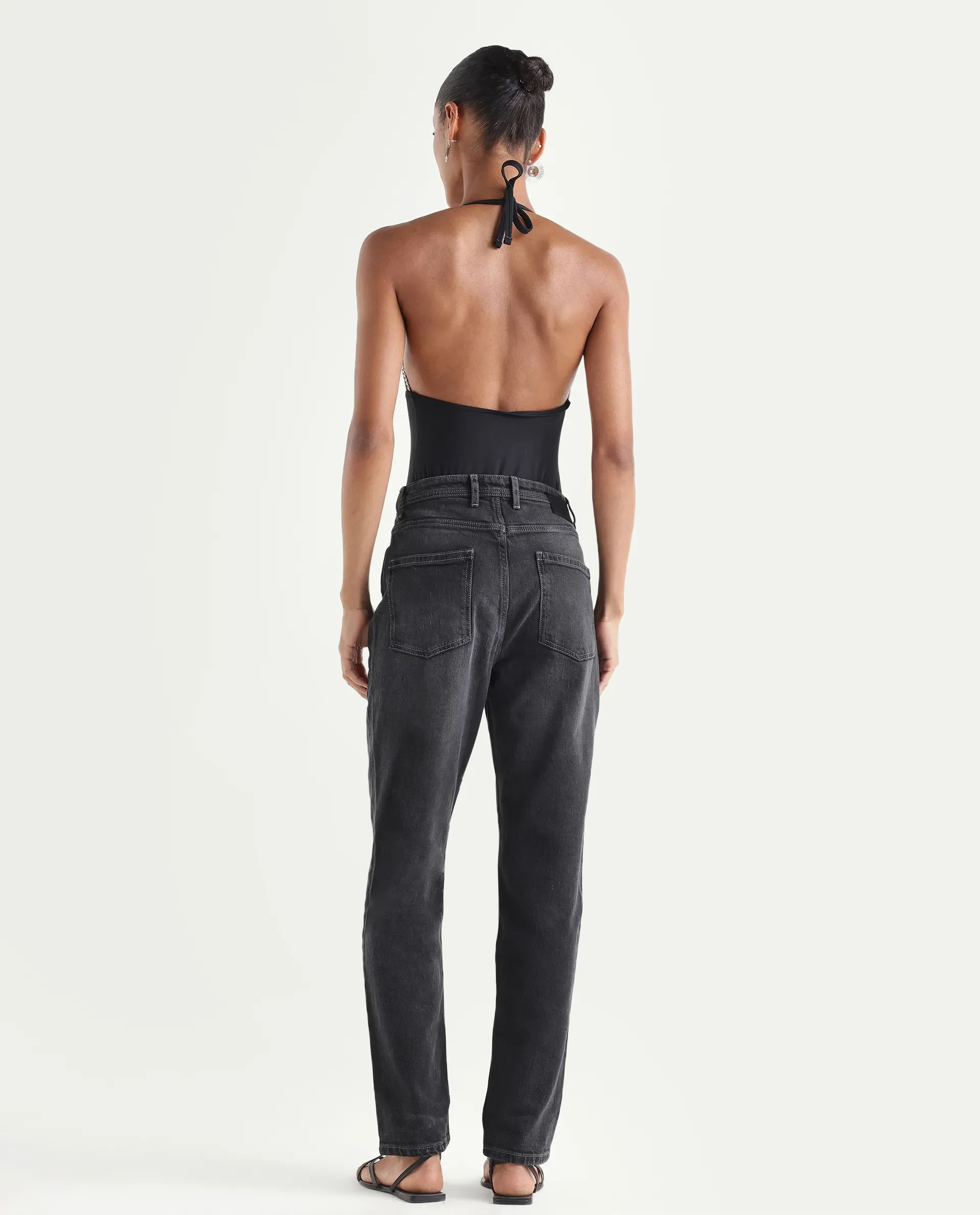 Rareism Women's Loreto Grey Cotton Blend Plain Ankle Length Mom Fit Jeans - Image 7