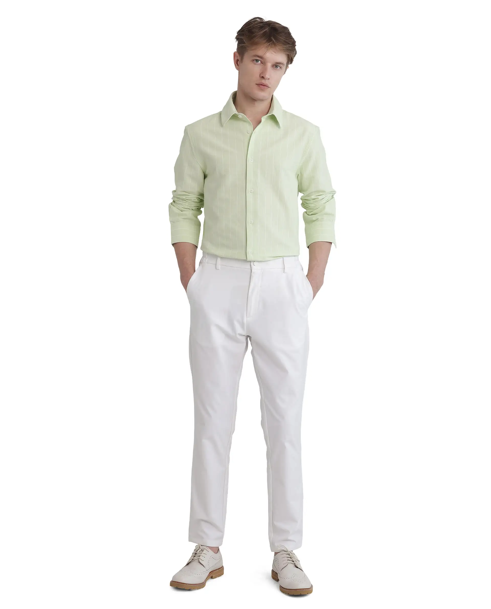 Rare Rabbit Men's Lorg Light Green Cotton Striped Print Regular Fit Full Sleeve Collared Shirt - Image 2