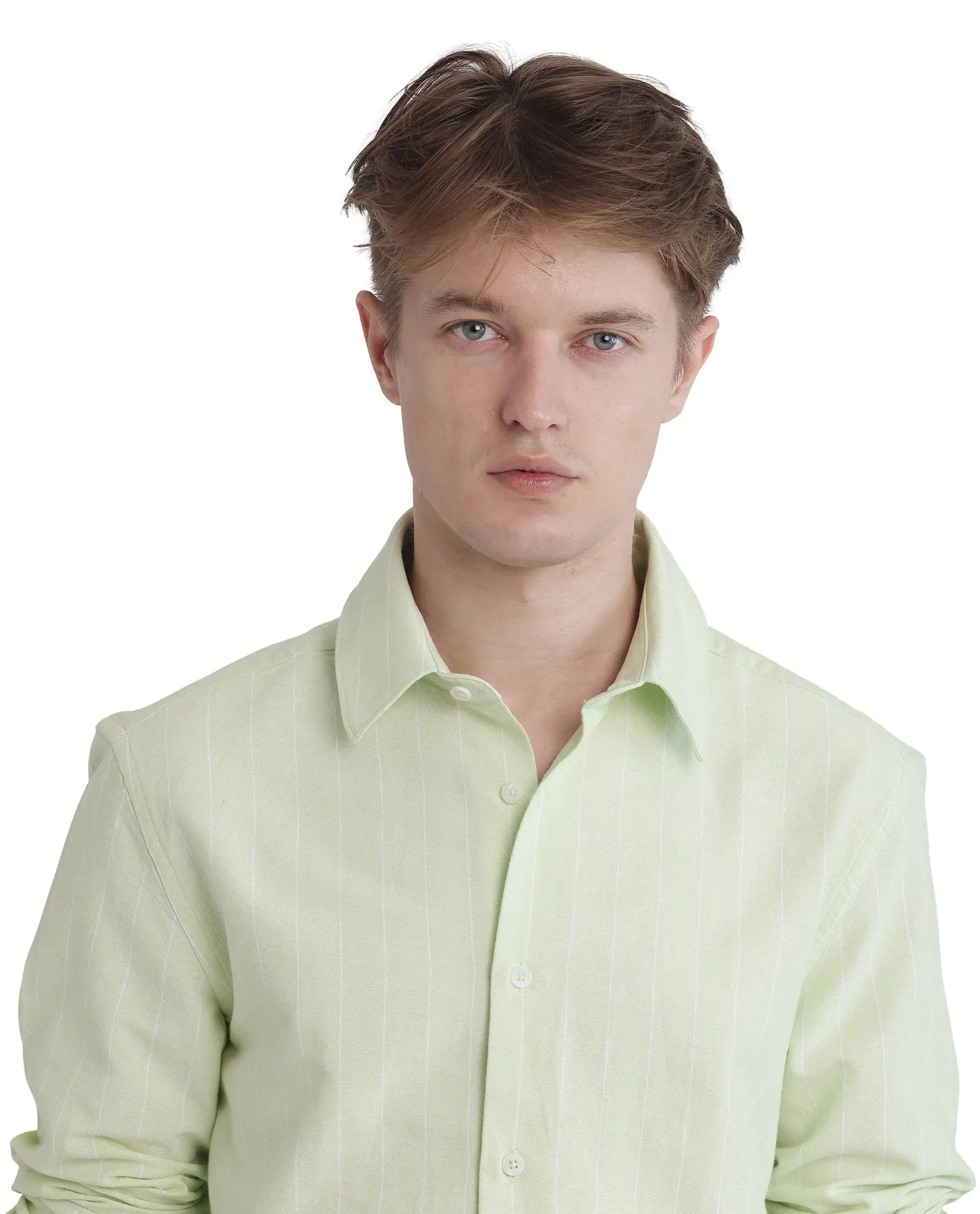 Rare Rabbit Men's Lorg Light Green Cotton Striped Print Regular Fit Full Sleeve Collared Shirt - Image 5