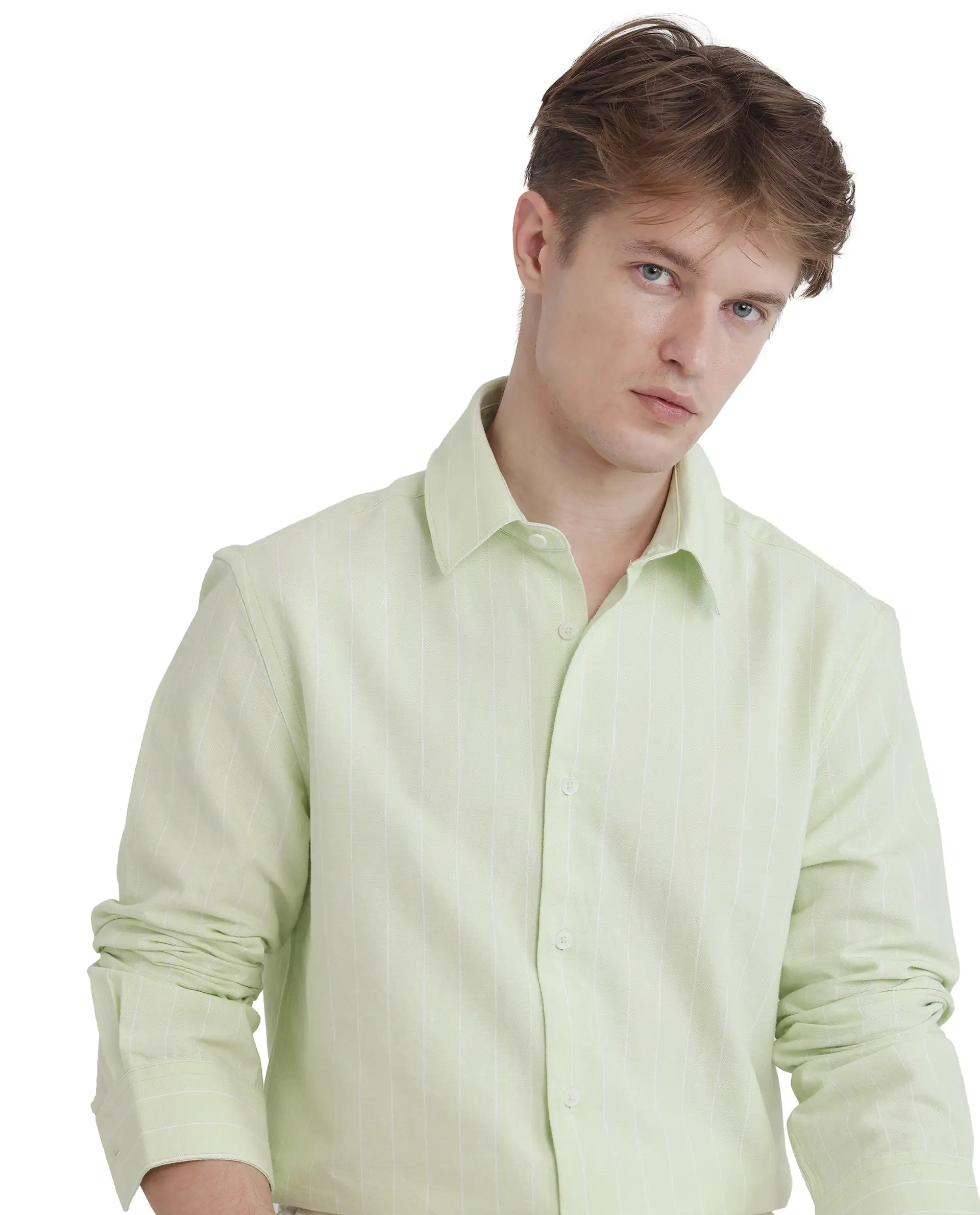 Rare Rabbit Men's Lorg Light Green Cotton Striped Print Regular Fit Full Sleeve Collared Shirt - Image 6
