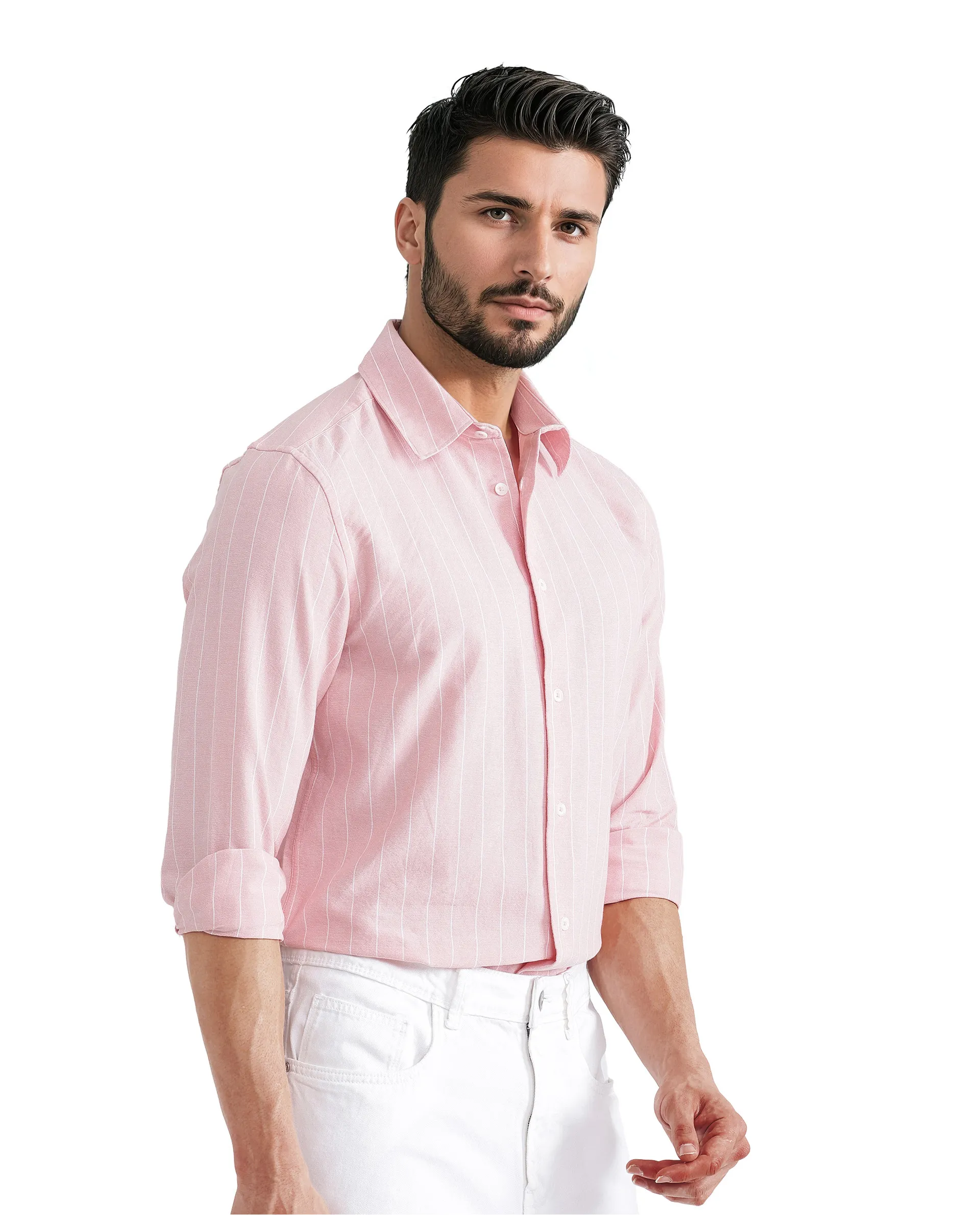 Rare Rabbit Men's Lork Pink Cotton Striped Print Regular Fit Full Sleeve Collared Shirt - Image 7