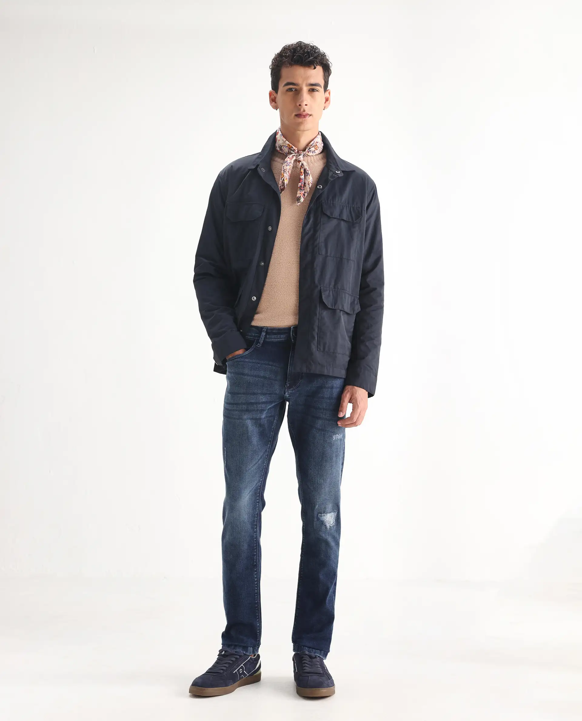 Rare Rabbit Men's Lormes Light Blue Cotton Plain Hawk Slim Fit Jeans