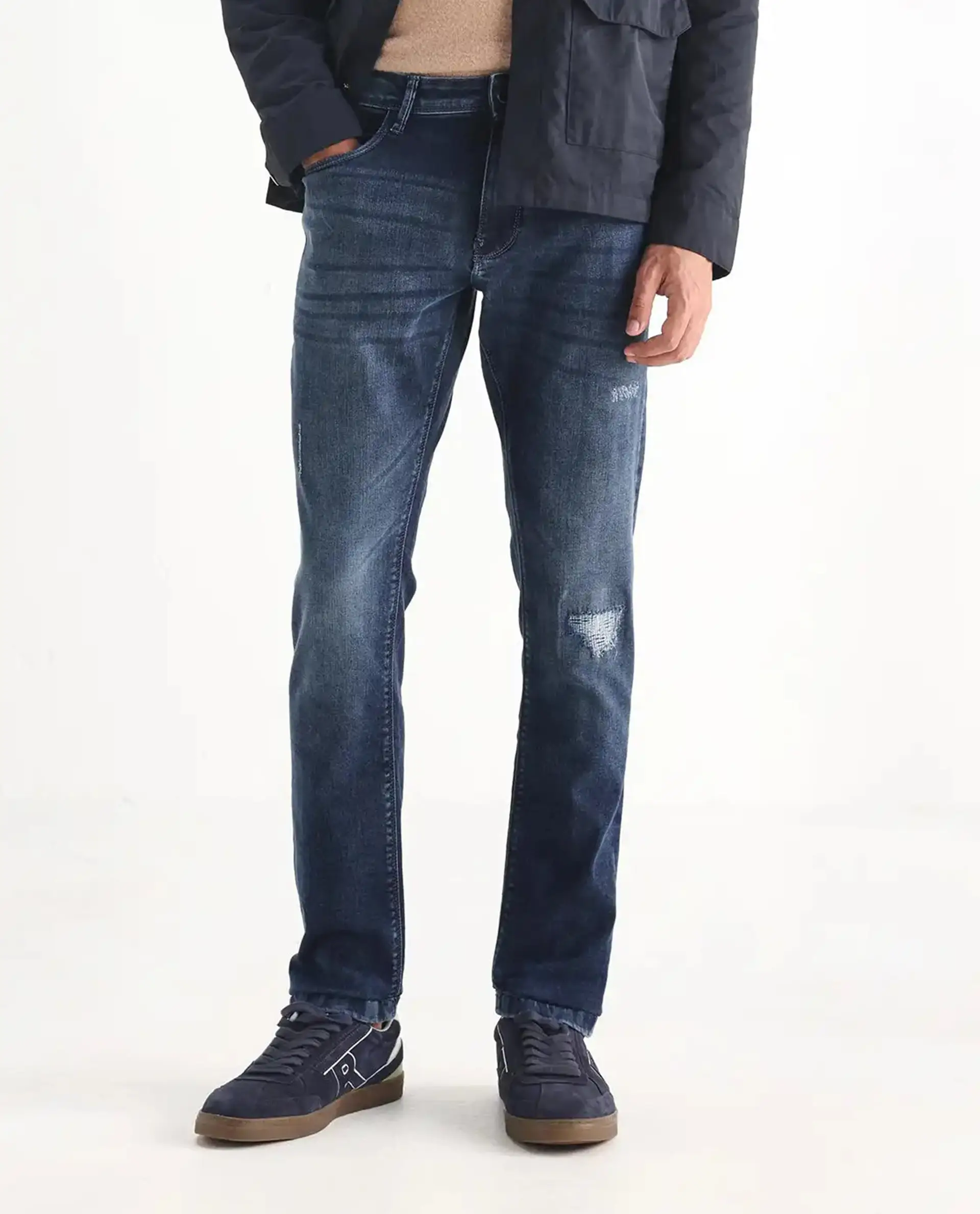 Rare Rabbit Men's Lormes Light Blue Cotton Plain Hawk Slim Fit Jeans - Image 10