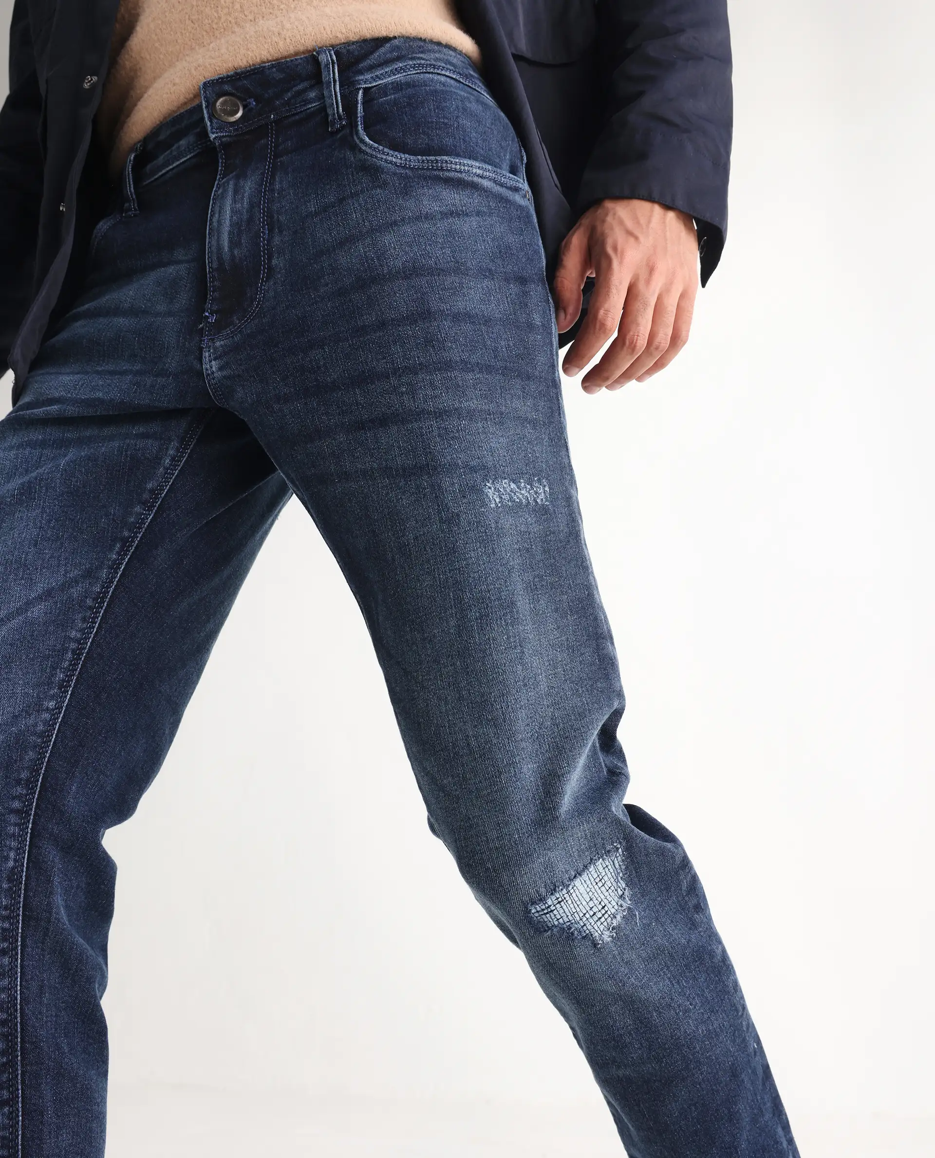 Rare Rabbit Men's Lormes Light Blue Cotton Plain Hawk Slim Fit Jeans - Image 2