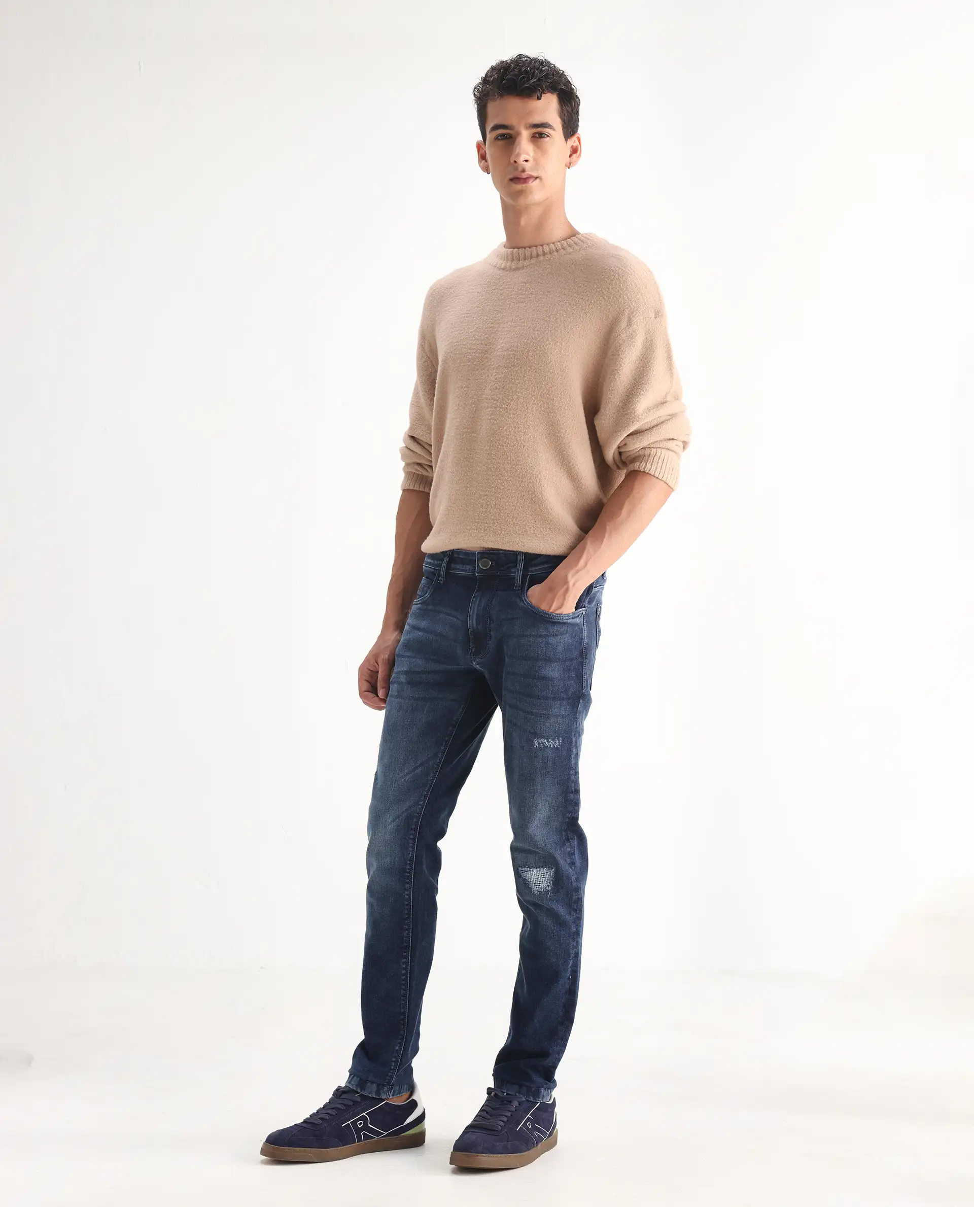 Rare Rabbit Men's Lormes Light Blue Cotton Plain Hawk Slim Fit Jeans - Image 3