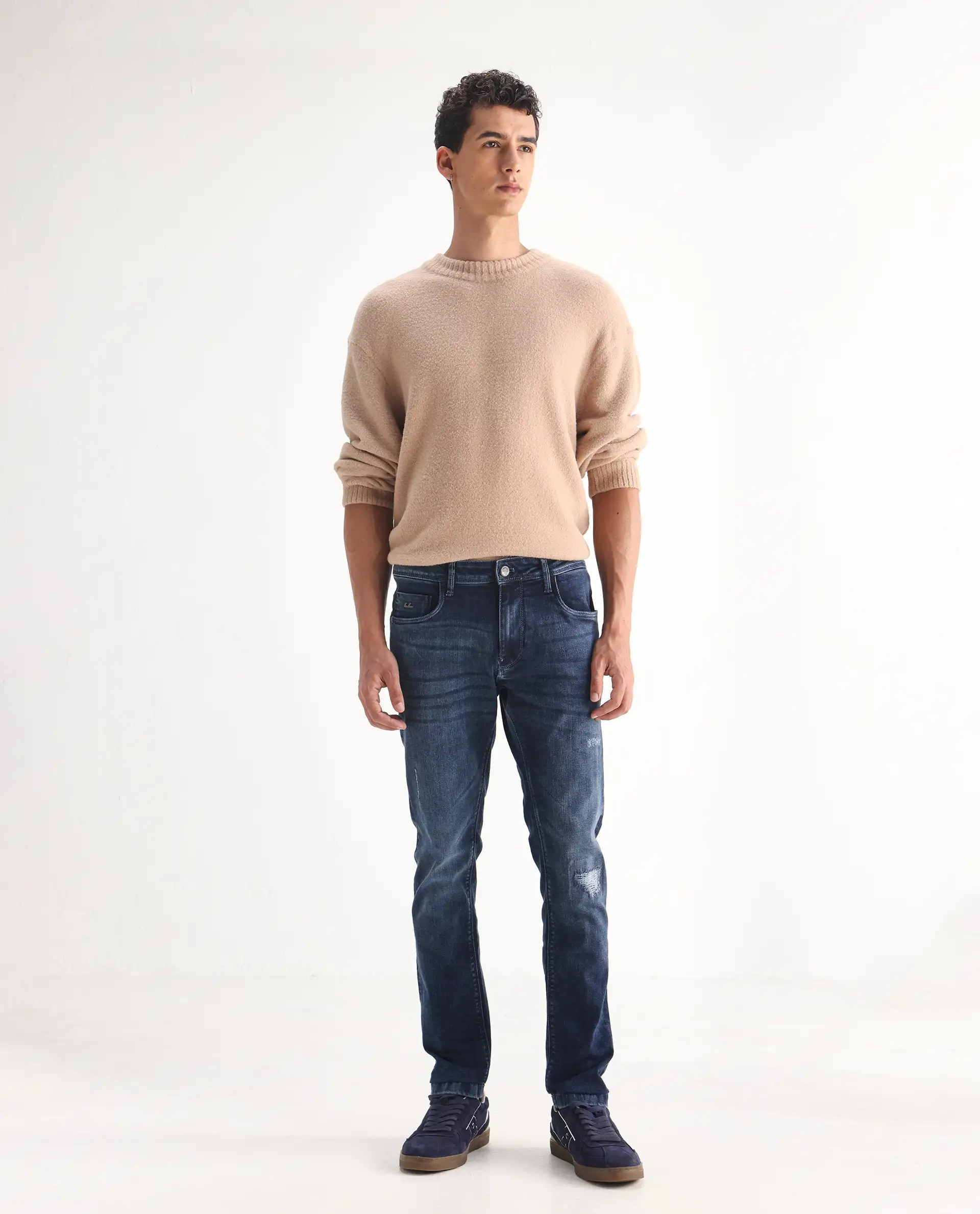 Rare Rabbit Men's Lormes Light Blue Cotton Plain Hawk Slim Fit Jeans - Image 5