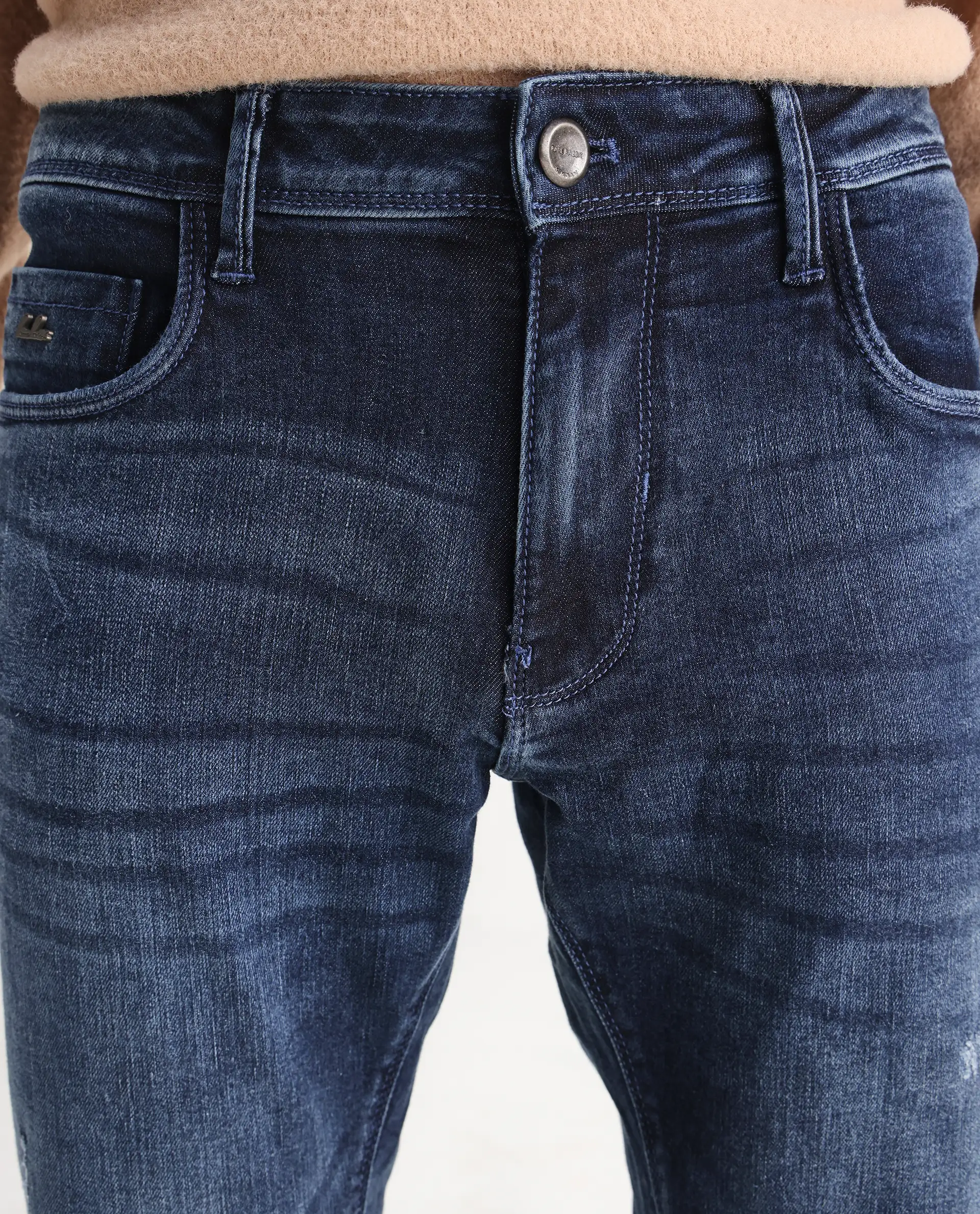 Rare Rabbit Men's Lormes Light Blue Cotton Plain Hawk Slim Fit Jeans - Image 6