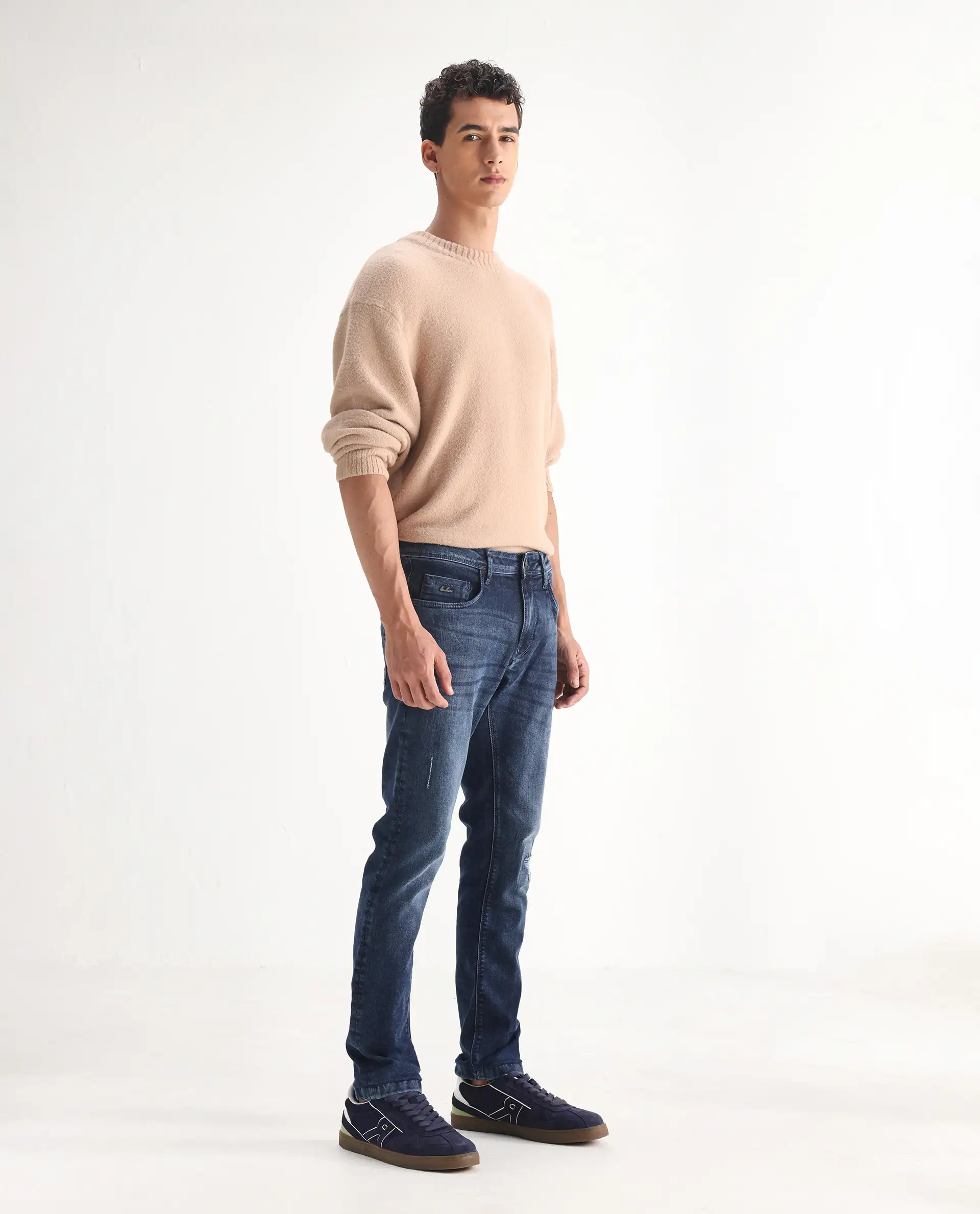 Rare Rabbit Men's Lormes Light Blue Cotton Plain Hawk Slim Fit Jeans - Image 7
