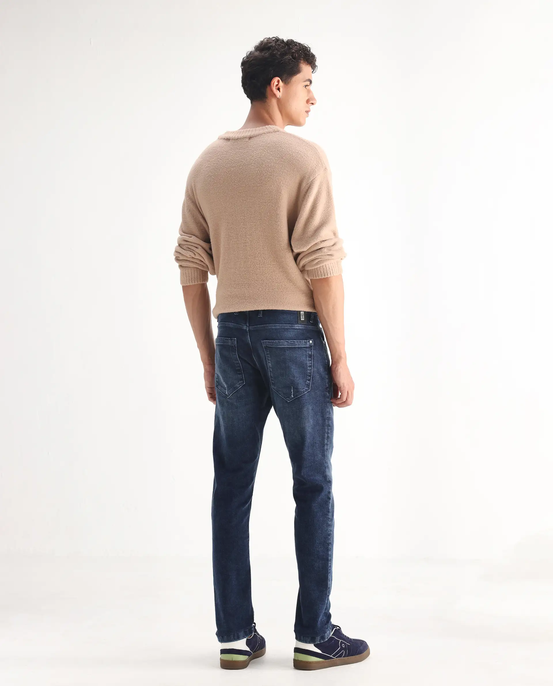 Rare Rabbit Men's Lormes Light Blue Cotton Plain Hawk Slim Fit Jeans - Image 9