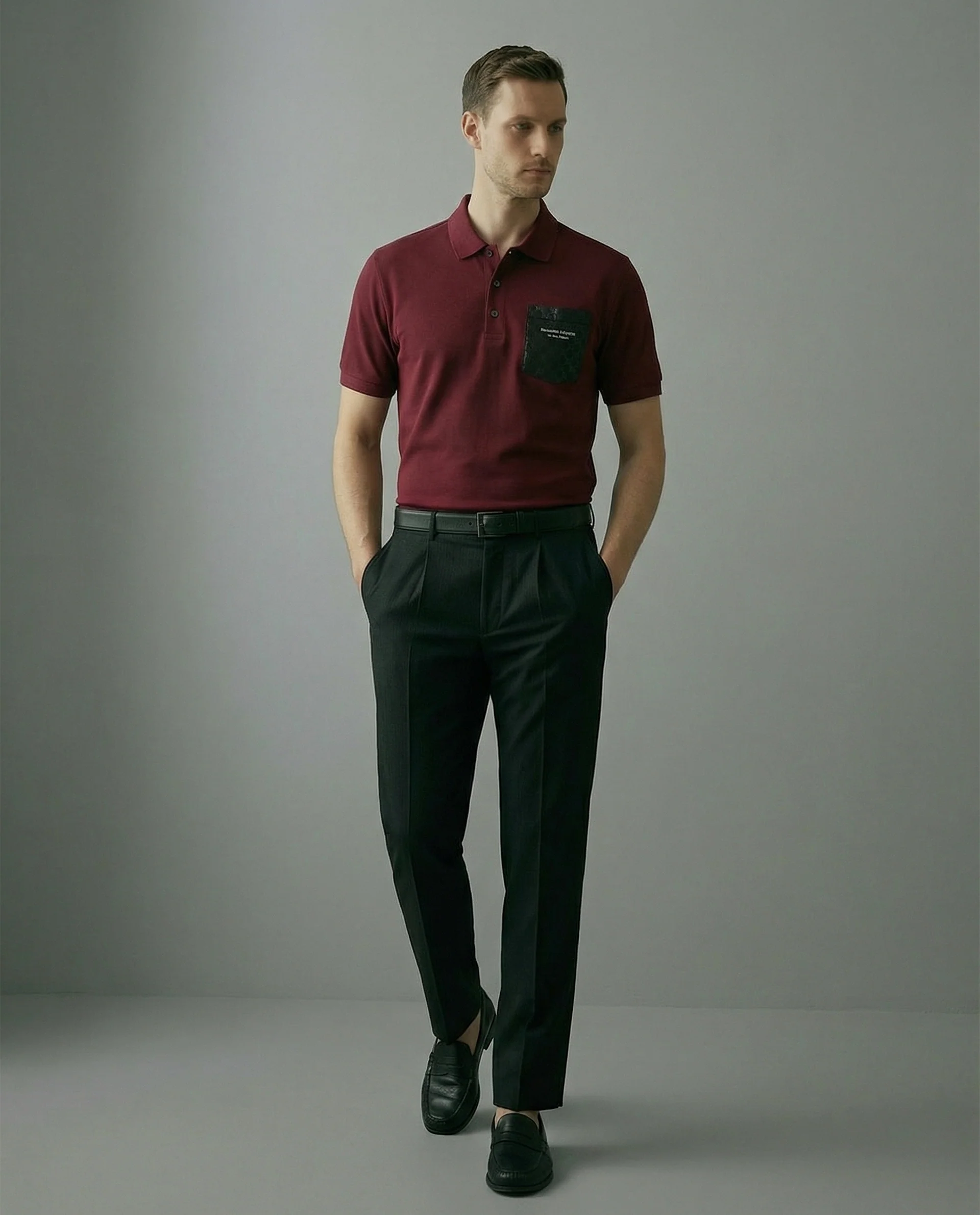 Rare Rabbit Men's Lorn-S26 Dark Red Cotton Blend Fabric Half Sleeve Spread Collar Regular Fit Monogram Print Polo - Image 3