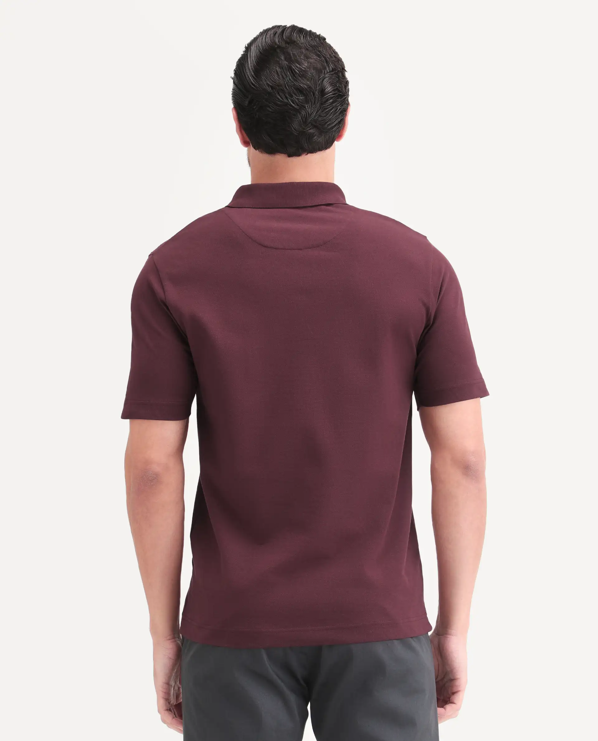 Rare Rabbit Men's Lorn-S26 Dark Red Cotton Blend Fabric Half Sleeve Spread Collar Regular Fit Monogram Print Polo - Image 6
