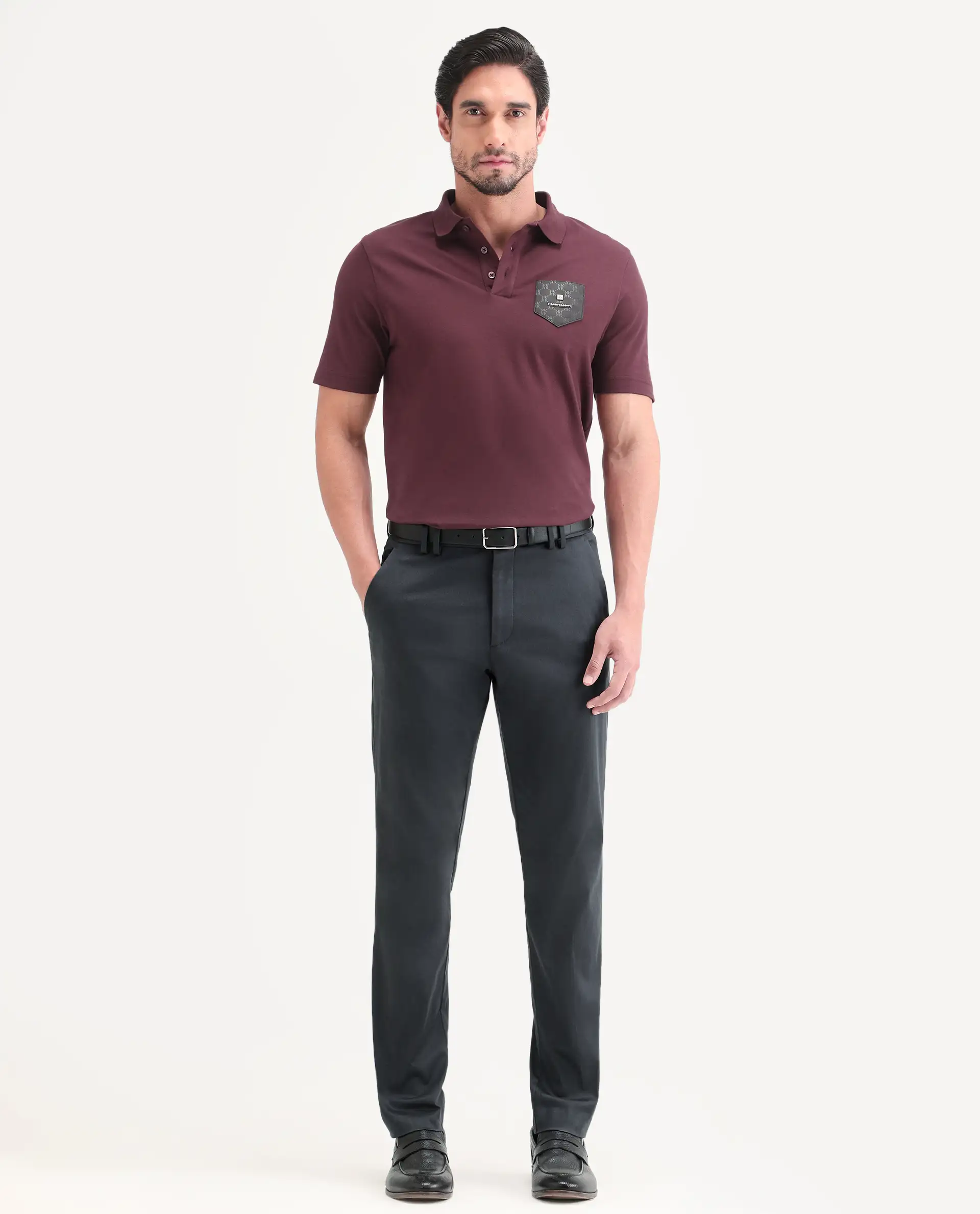 Rare Rabbit Men's Lorn-S26 Dark Red Cotton Blend Fabric Half Sleeve Spread Collar Regular Fit Monogram Print Polo - Image 7