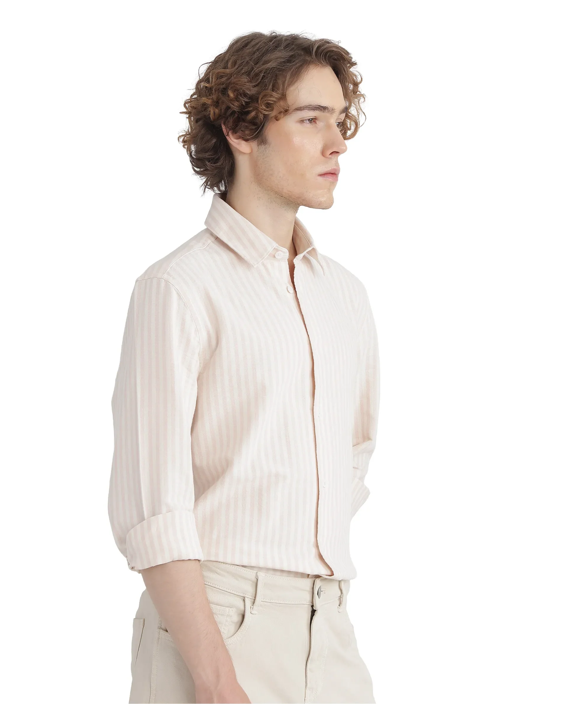 Rare Rabbit Men's Lorp Light Pink Cotton Striped Print Regular Fit Full Sleeve Collared Shirt - Image 4
