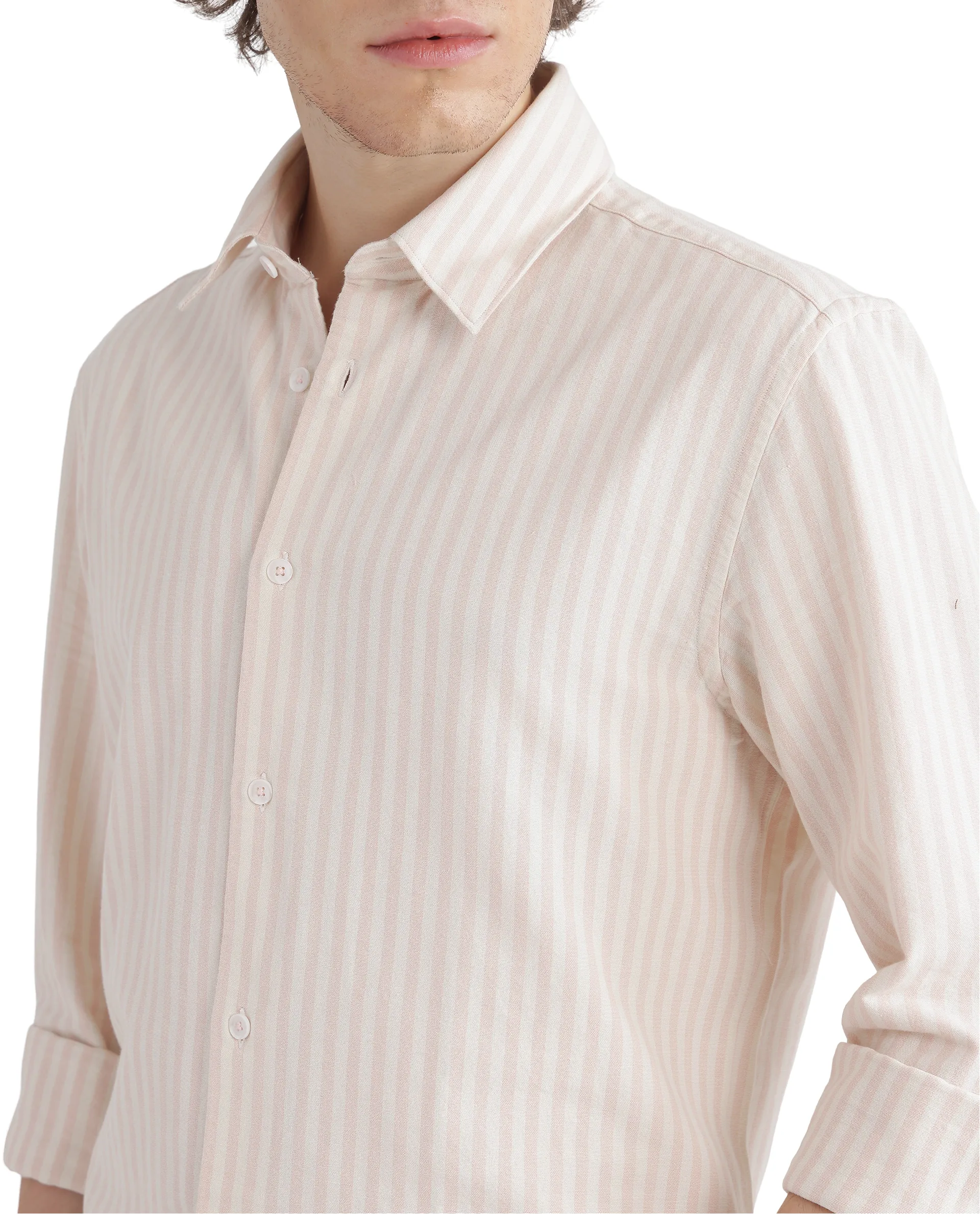 Rare Rabbit Men's Lorp Light Pink Cotton Striped Print Regular Fit Full Sleeve Collared Shirt - Image 7