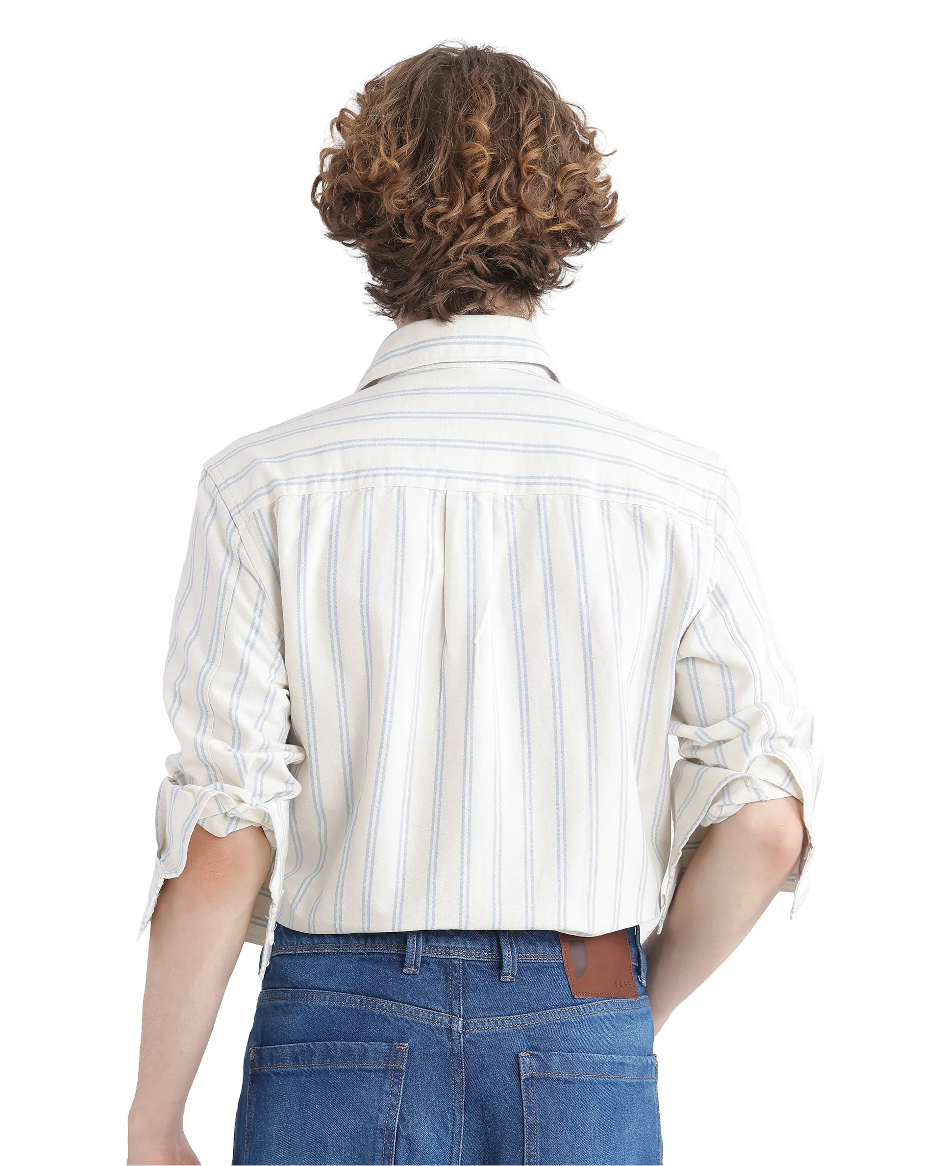 Rare Rabbit Men's Lorw Blue Cotton Striped Print Regular Fit Full Sleeve Collared Shirt - Image 7