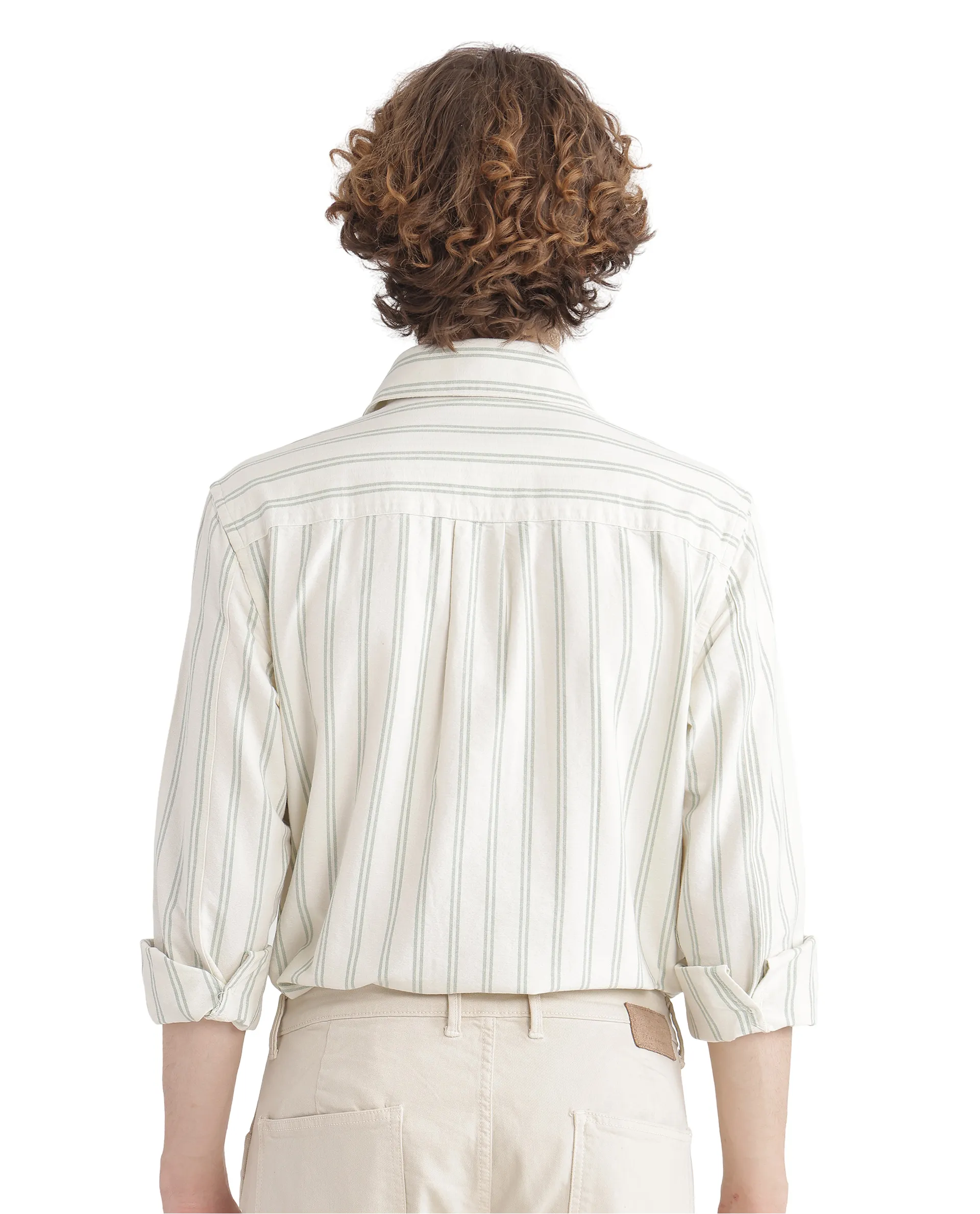 Rare Rabbit Men's Lorw Pastel Green Cotton Striped Print Regular Fit Full Sleeve Collared Shirt - Image 10