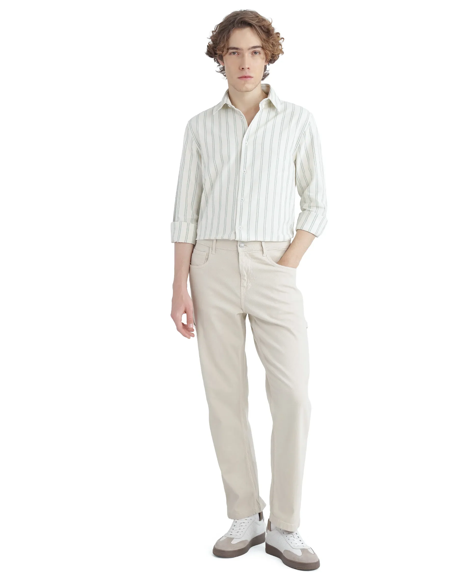Rare Rabbit Men's Lorw Pastel Green Cotton Striped Print Regular Fit Full Sleeve Collared Shirt - Image 6