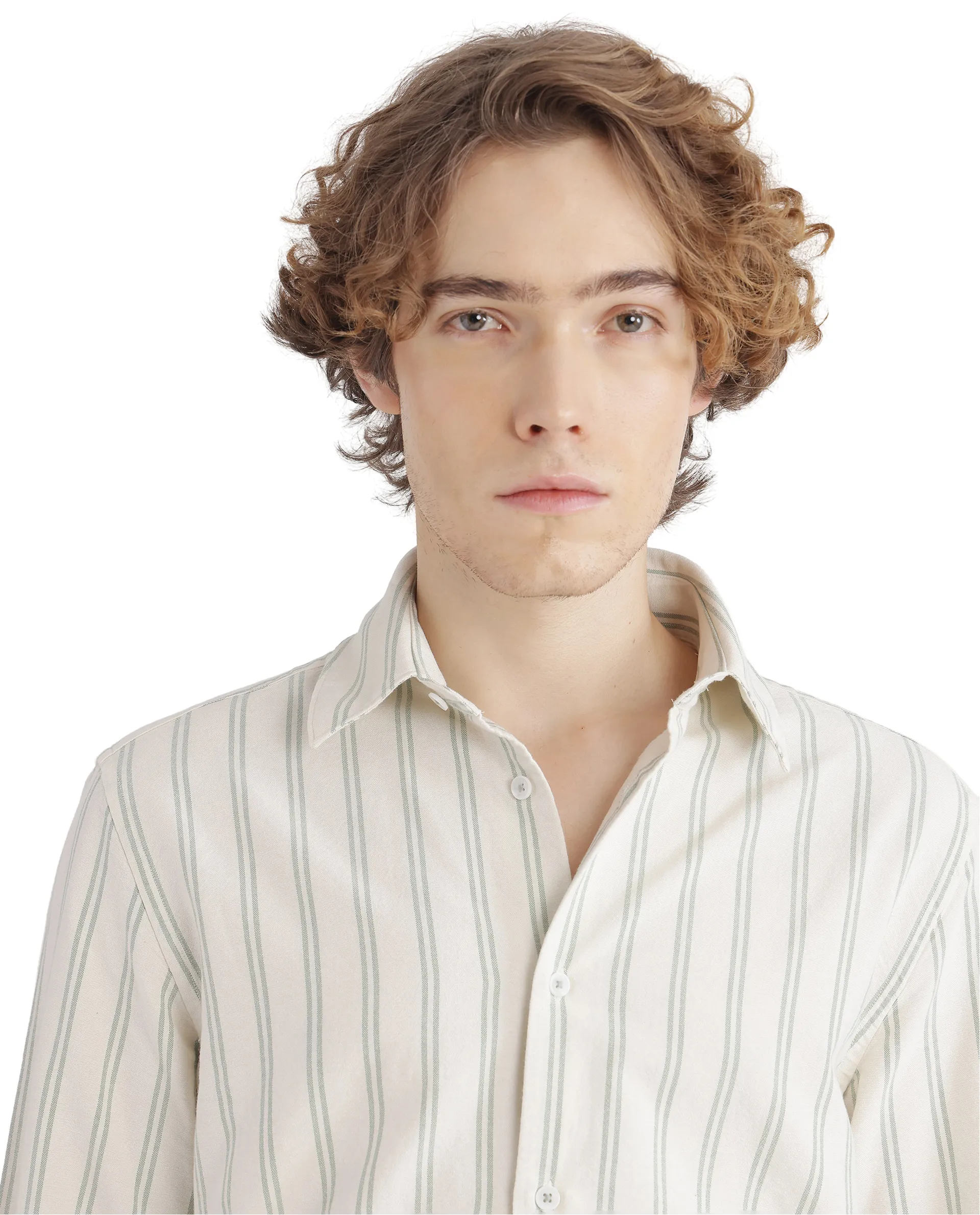 Rare Rabbit Men's Lorw Pastel Green Cotton Striped Print Regular Fit Full Sleeve Collared Shirt - Image 7