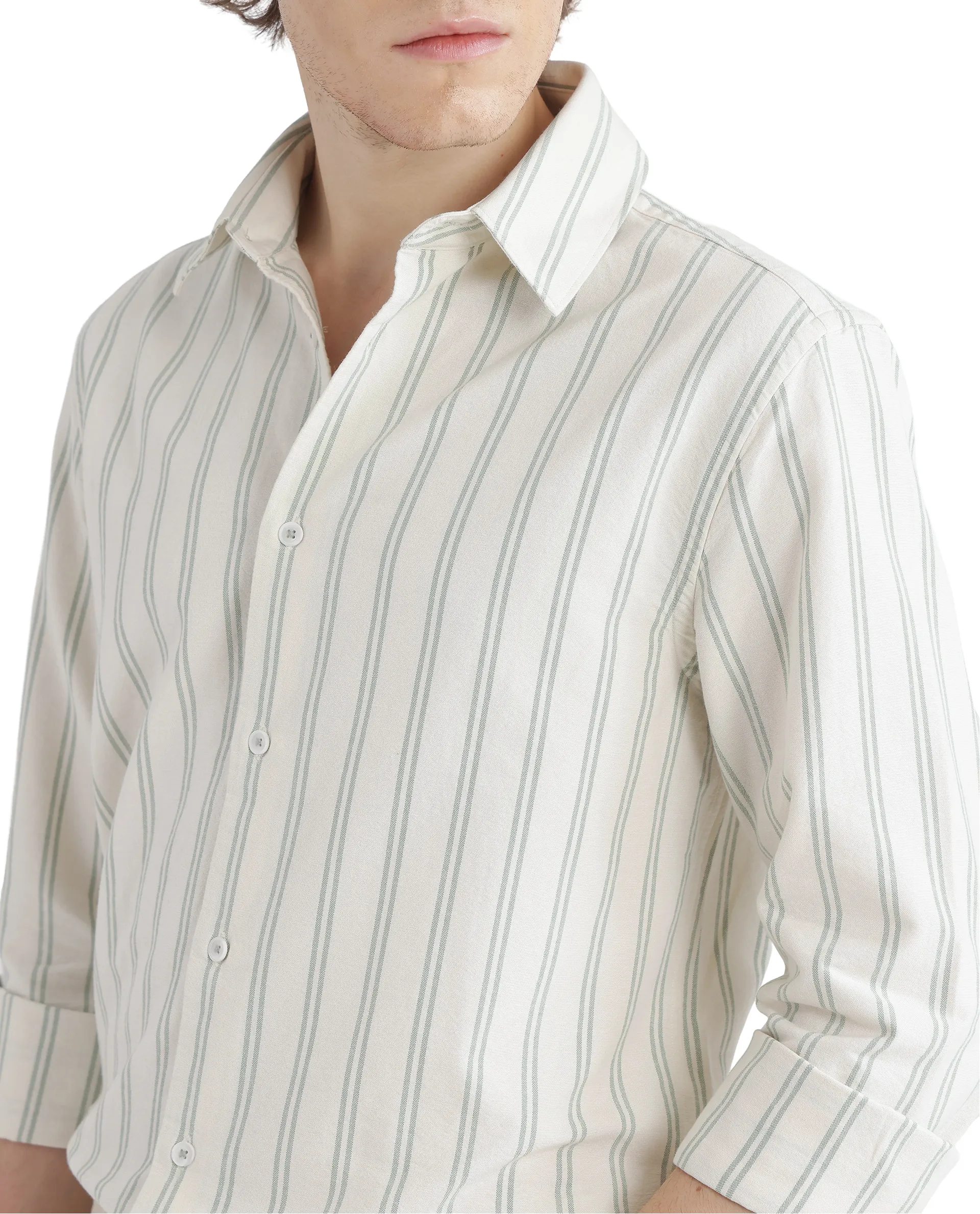 Rare Rabbit Men's Lorw Pastel Green Cotton Striped Print Regular Fit Full Sleeve Collared Shirt - Image 9