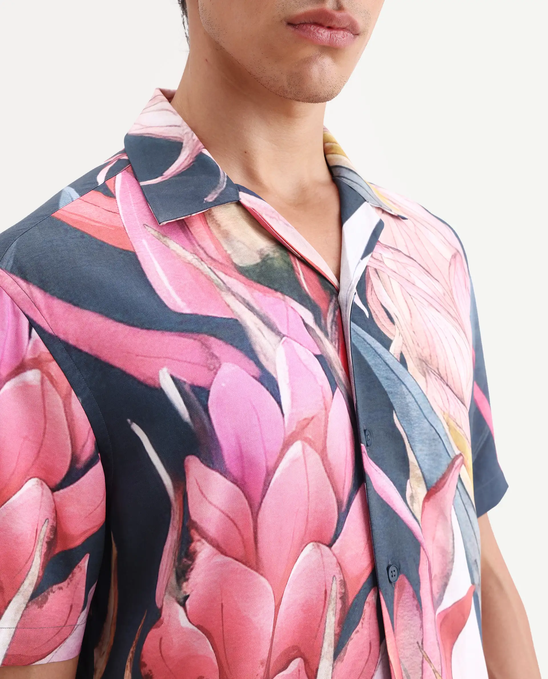Rare Rabbit Men's Lory Dark Navy Viscose Fabric Half Sleeve Cuban Collar Regular Fit Tropical Print Shirt - Image 3