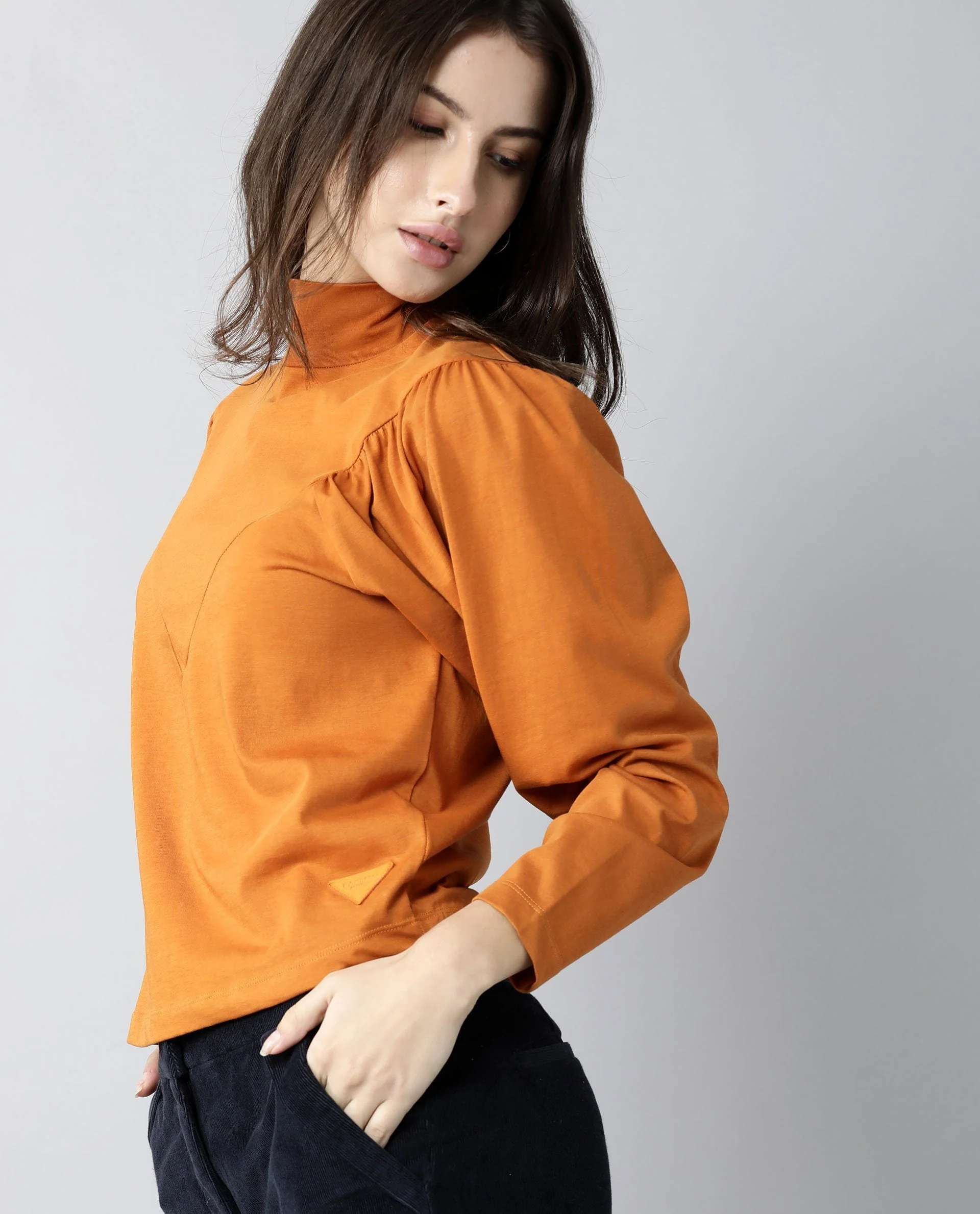 Rareism Women Lothy Rust T-Shirt Full Sleeves - Image 5
