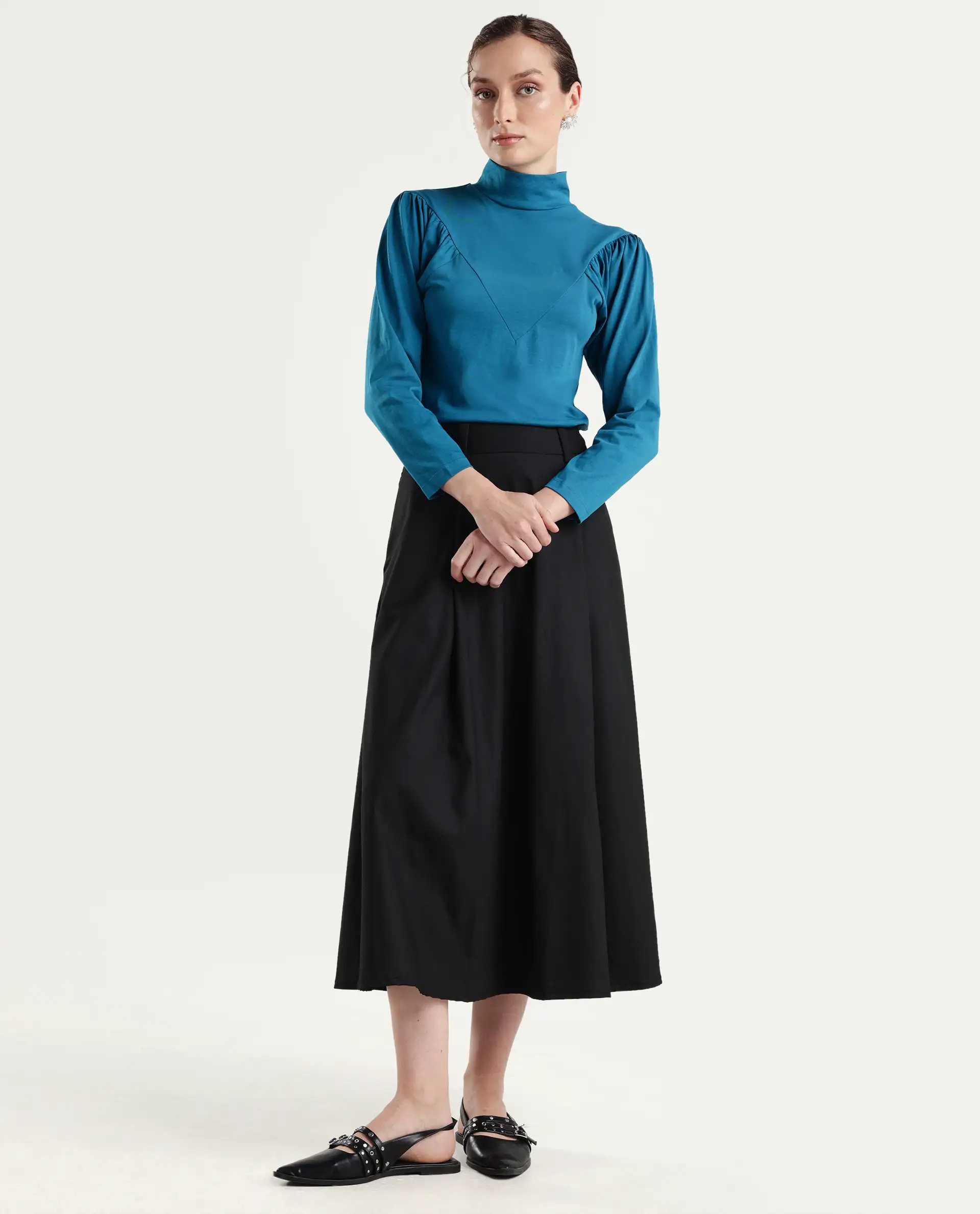 Rareism Women Lothy Blue T-Shirt Full Sleeves - Image 2