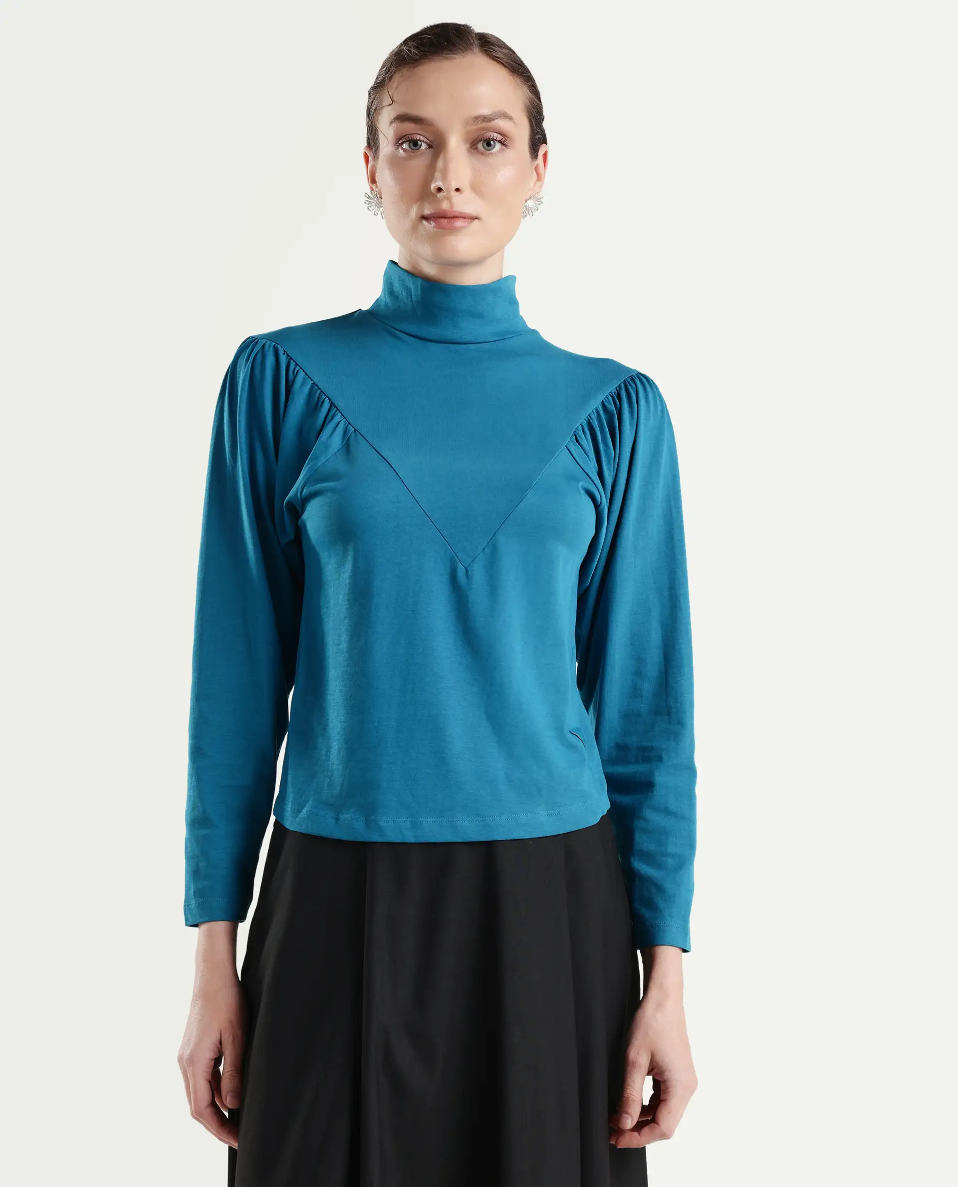 Rareism Women Lothy Blue T-Shirt Full Sleeves - Image 3