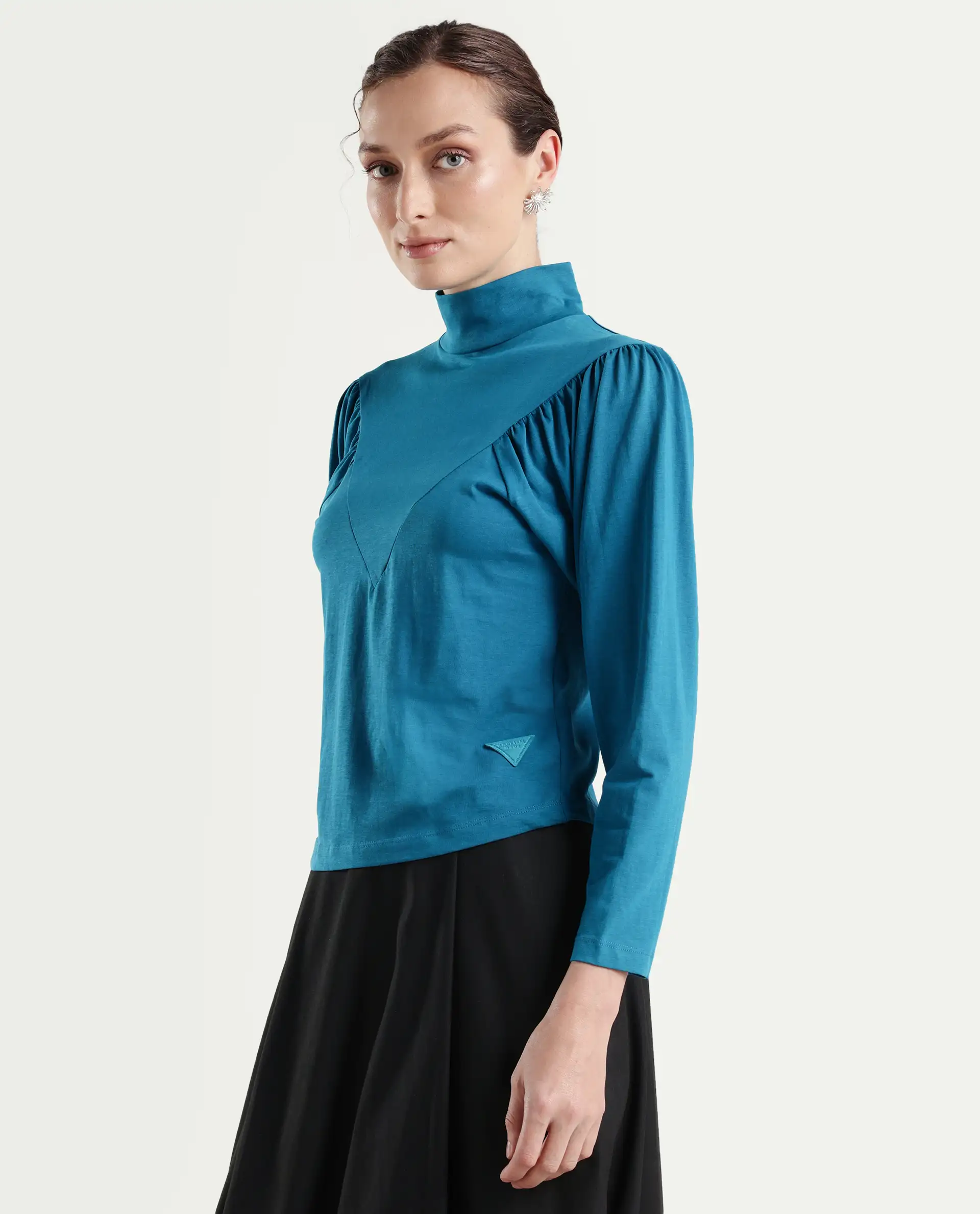 Rareism Women Lothy Blue T-Shirt Full Sleeves - Image 6