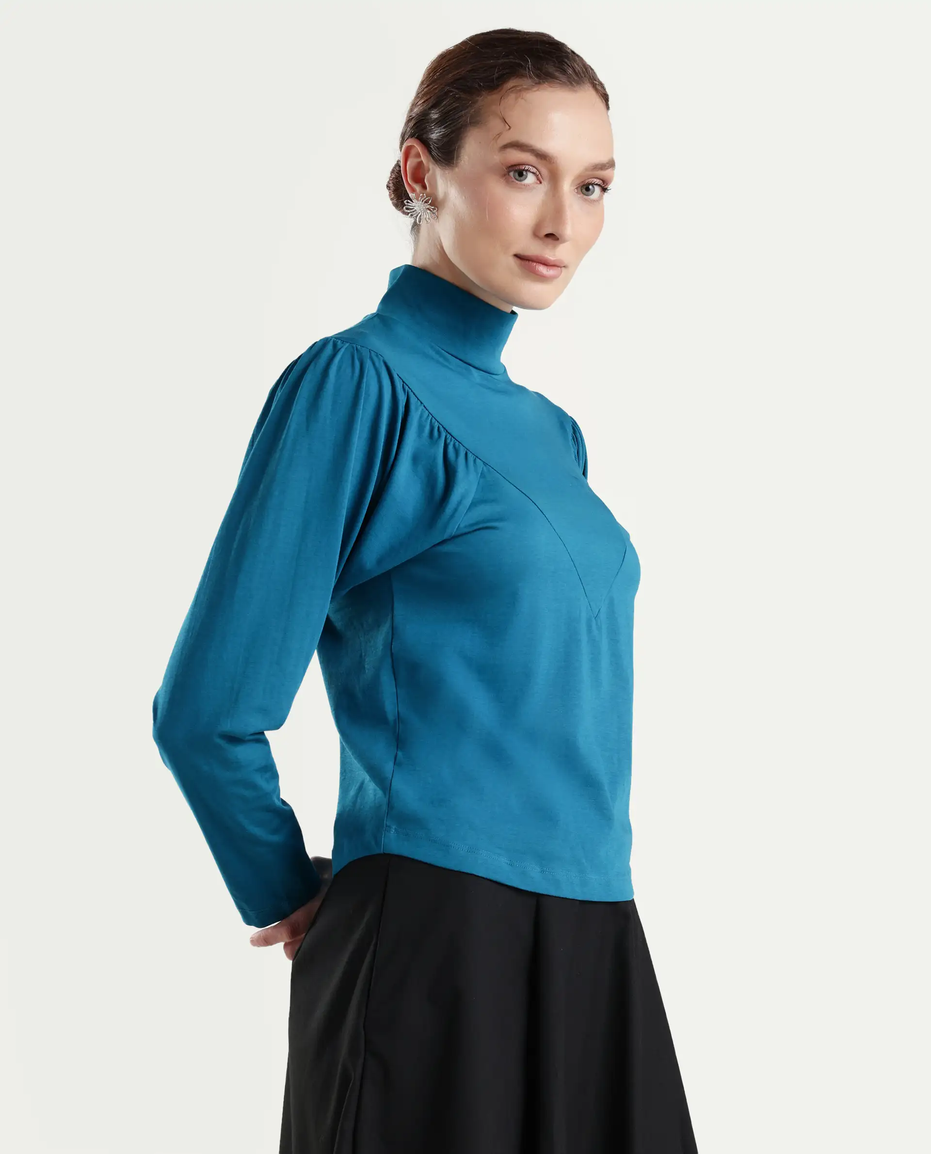 Rareism Women Lothy Blue T-Shirt Full Sleeves - Image 7