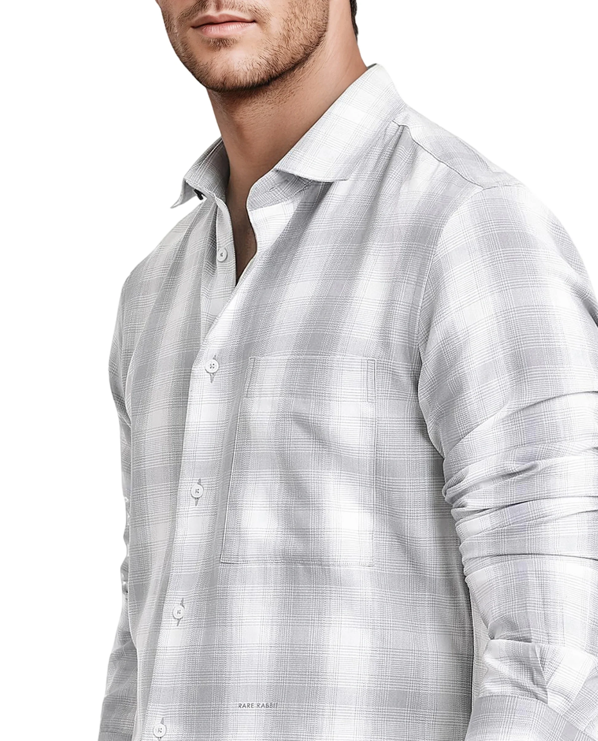 Rare Rabbit Men's Loto Grey Cotton Checked Print Regular Fit Full Sleeve Collared Shirt - Image 3