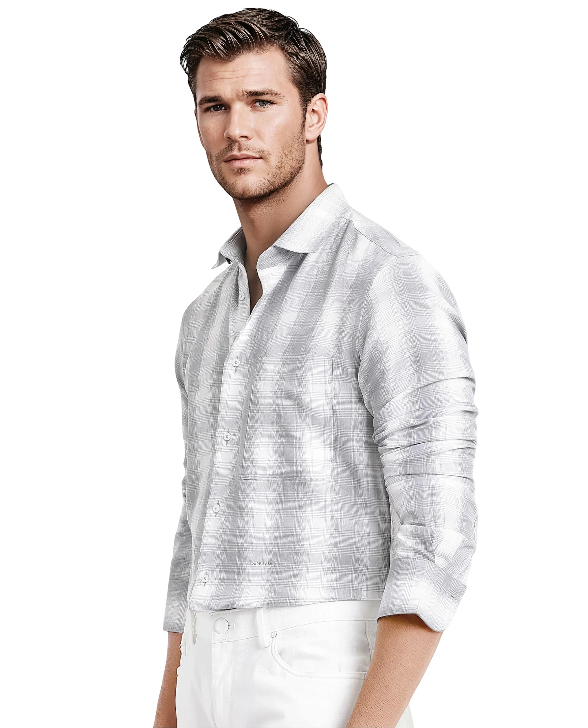 Rare Rabbit Men's Loto Grey Cotton Checked Print Regular Fit Full Sleeve Collared Shirt - Image 7